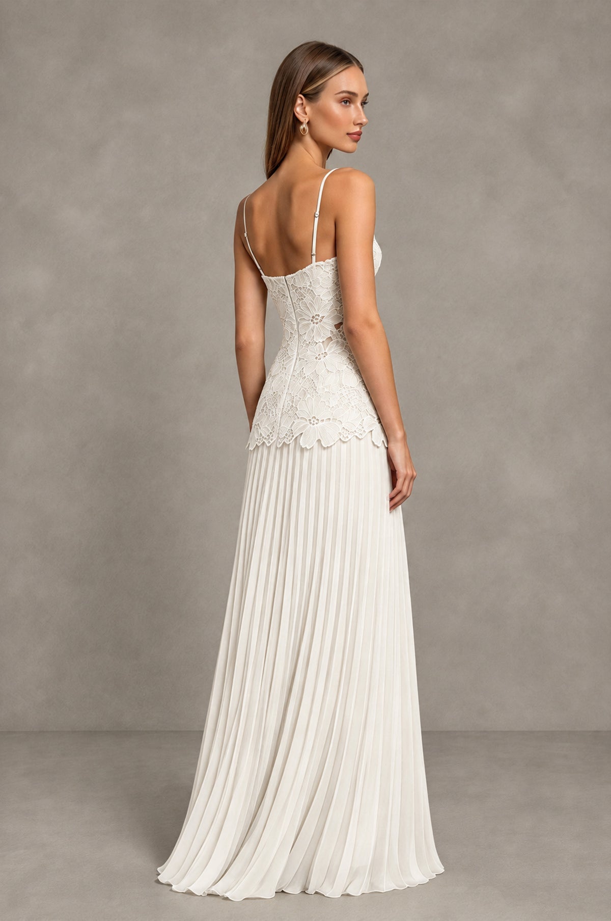 BOLODOO Ivory Lace Bodice Pleated Wedding Guest Dress - Ivory - Ivory_4