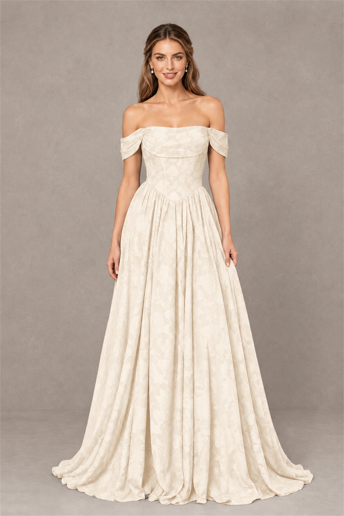 BOLODOO Ivory Off-Shoulder Floral A-Line Maxi Dress - Ivory
