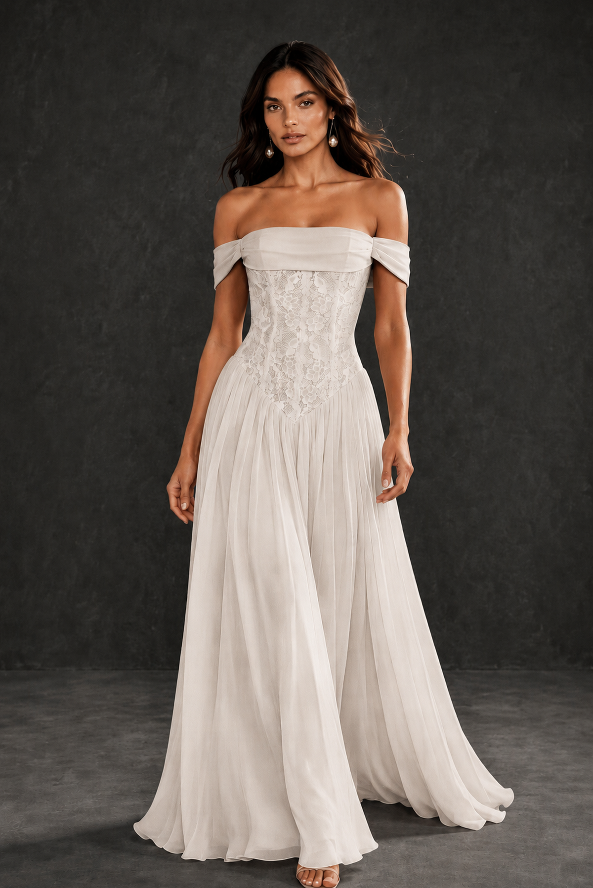 BOLODOO Ivory Off-Shoulder Lace Corset Tulle Maxi Dress - Ivory