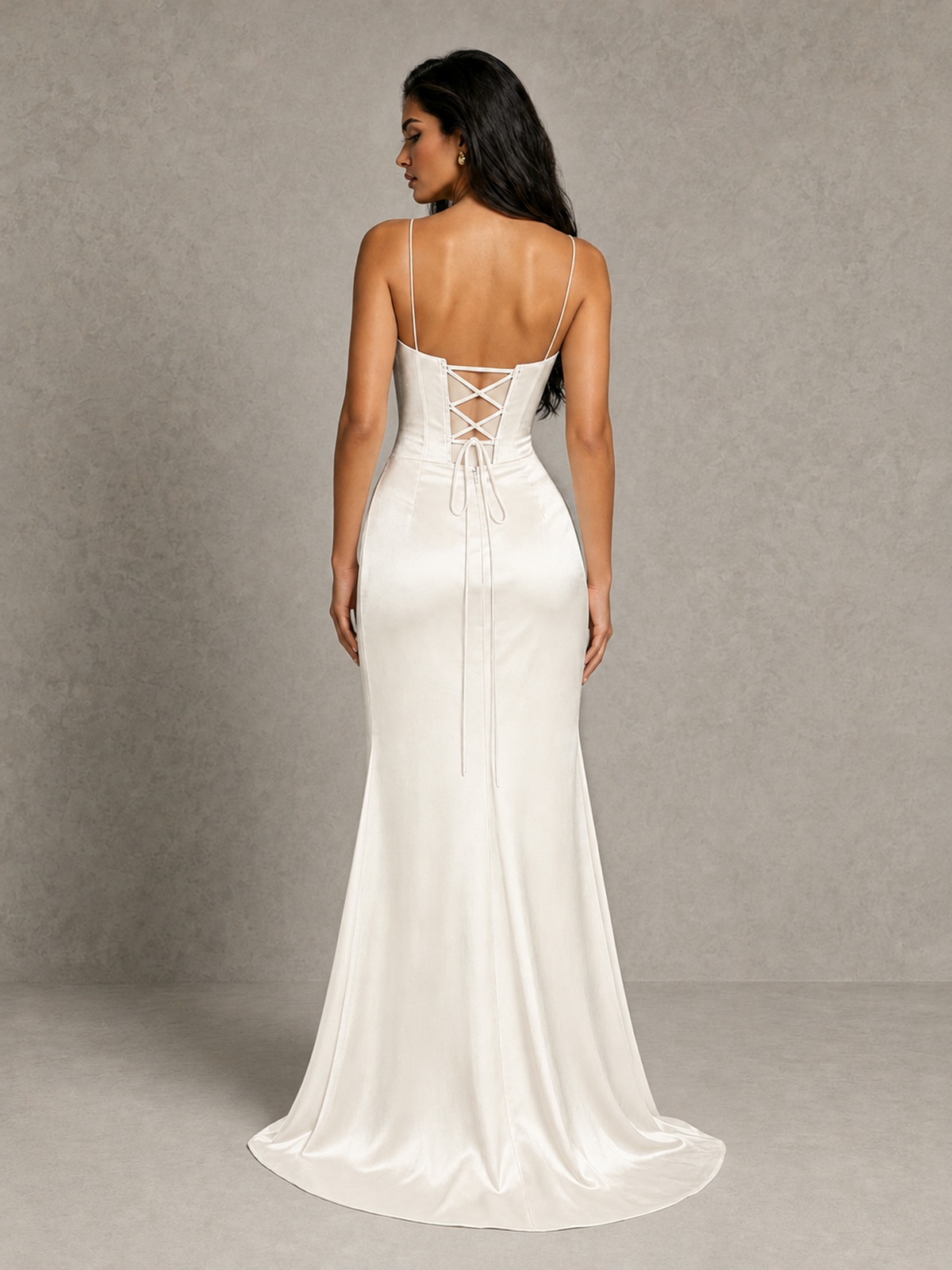 BOLODOO Ivory Satin Corset Prom Dress with High Slit & Lace-Up Back - Ivory - Ivory (2)