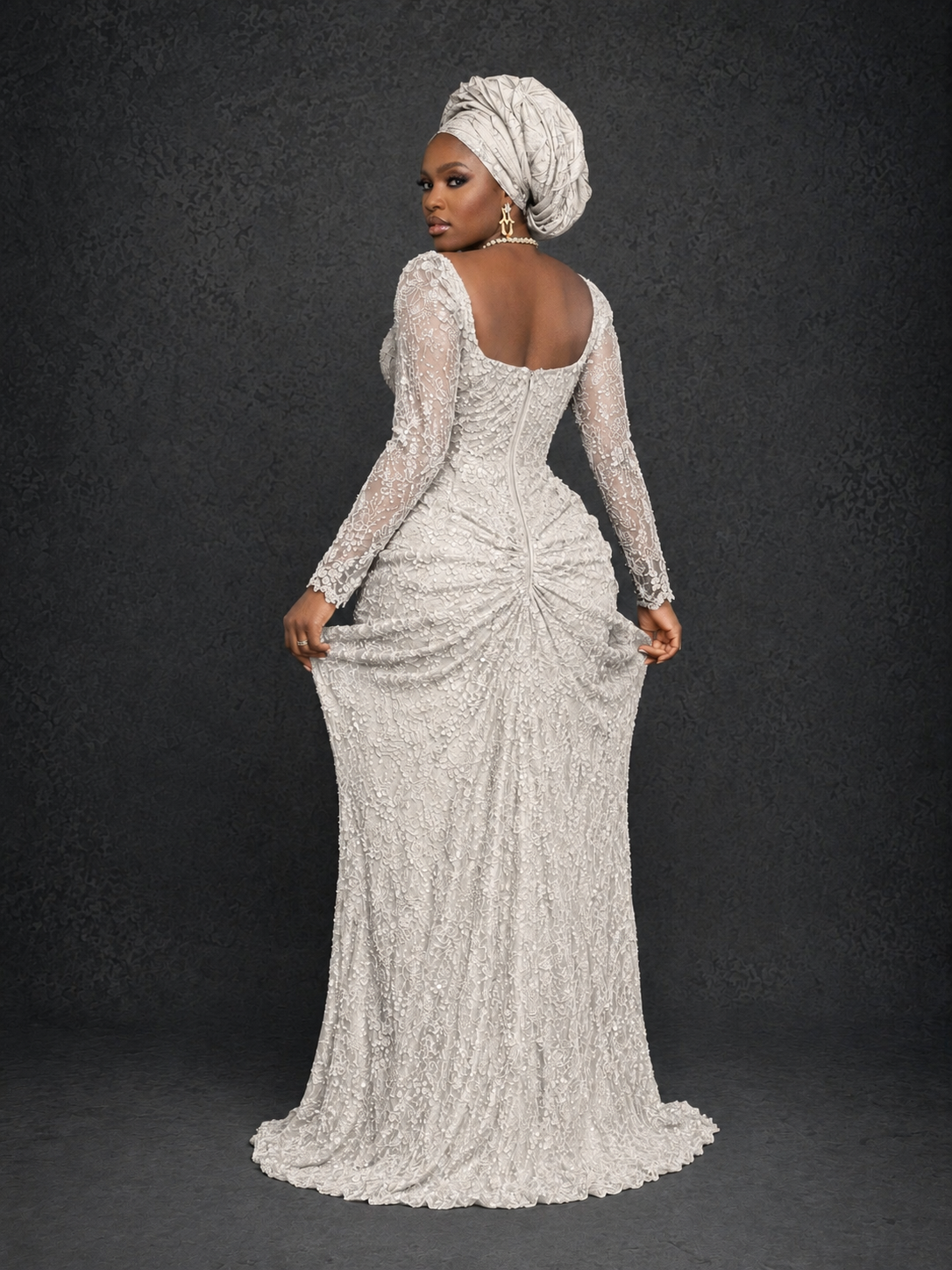 BOLODOO Ivory Beaded Lace Long Sleeve Mermaid Gown Sweetheart | Mother of the Bride - Ivory