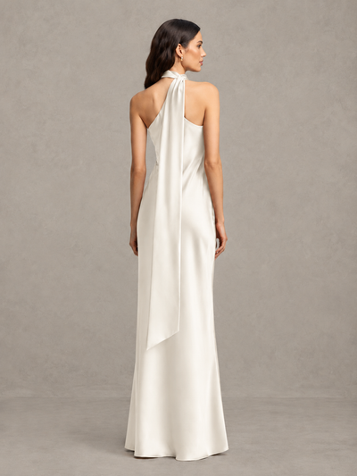BOLODOO Ivory Satin One-Shoulder Bridesmaid Dress with Open Back - Ivory - Ivory (2)