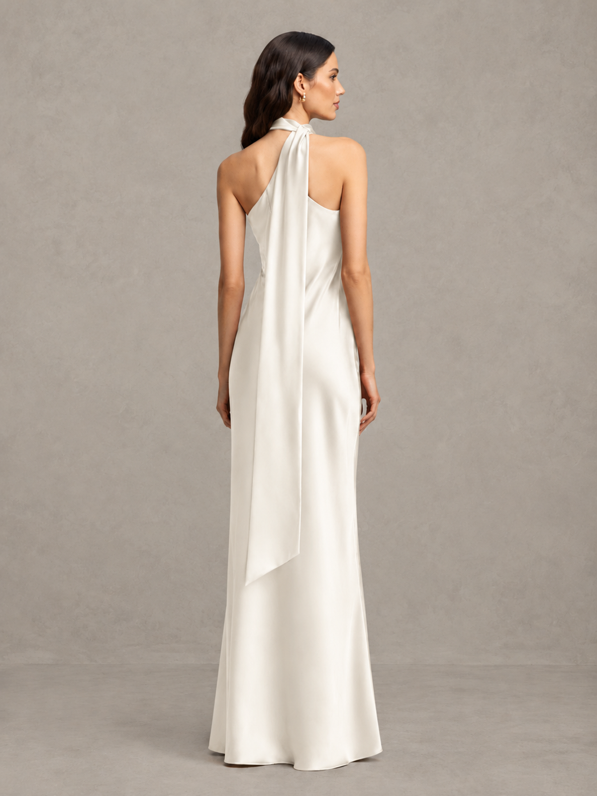 BOLODOO Ivory Satin One-Shoulder Bridesmaid Dress with Open Back - Ivory - Ivory (2)