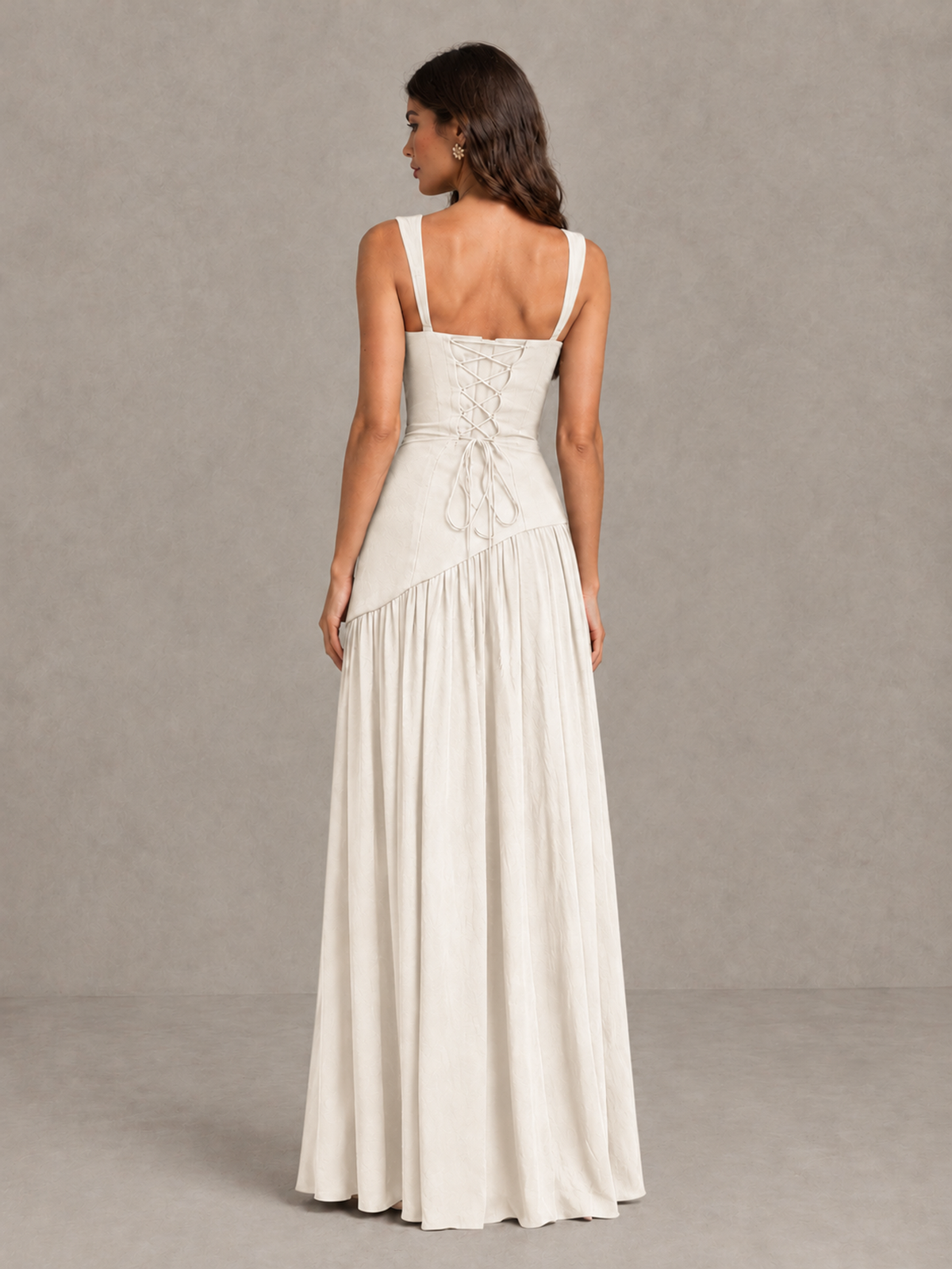 BOLODOO Ivory Brown Scarf Bridesmaid Dress with Lace-Up Back - Ivory - Ivory (2)