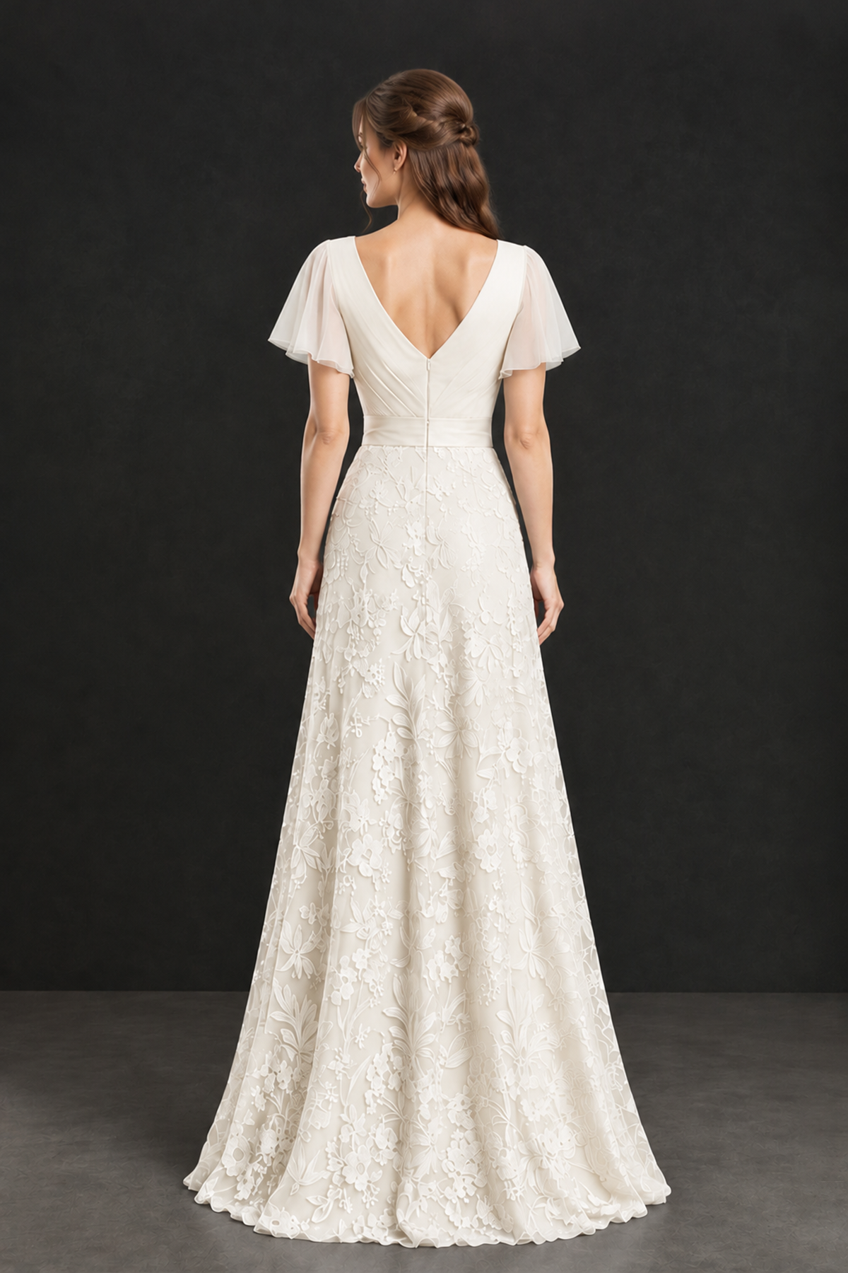 BOLODOO Ivory Flutter Sleeve Lace Mother of the Bride Dress - Ivory