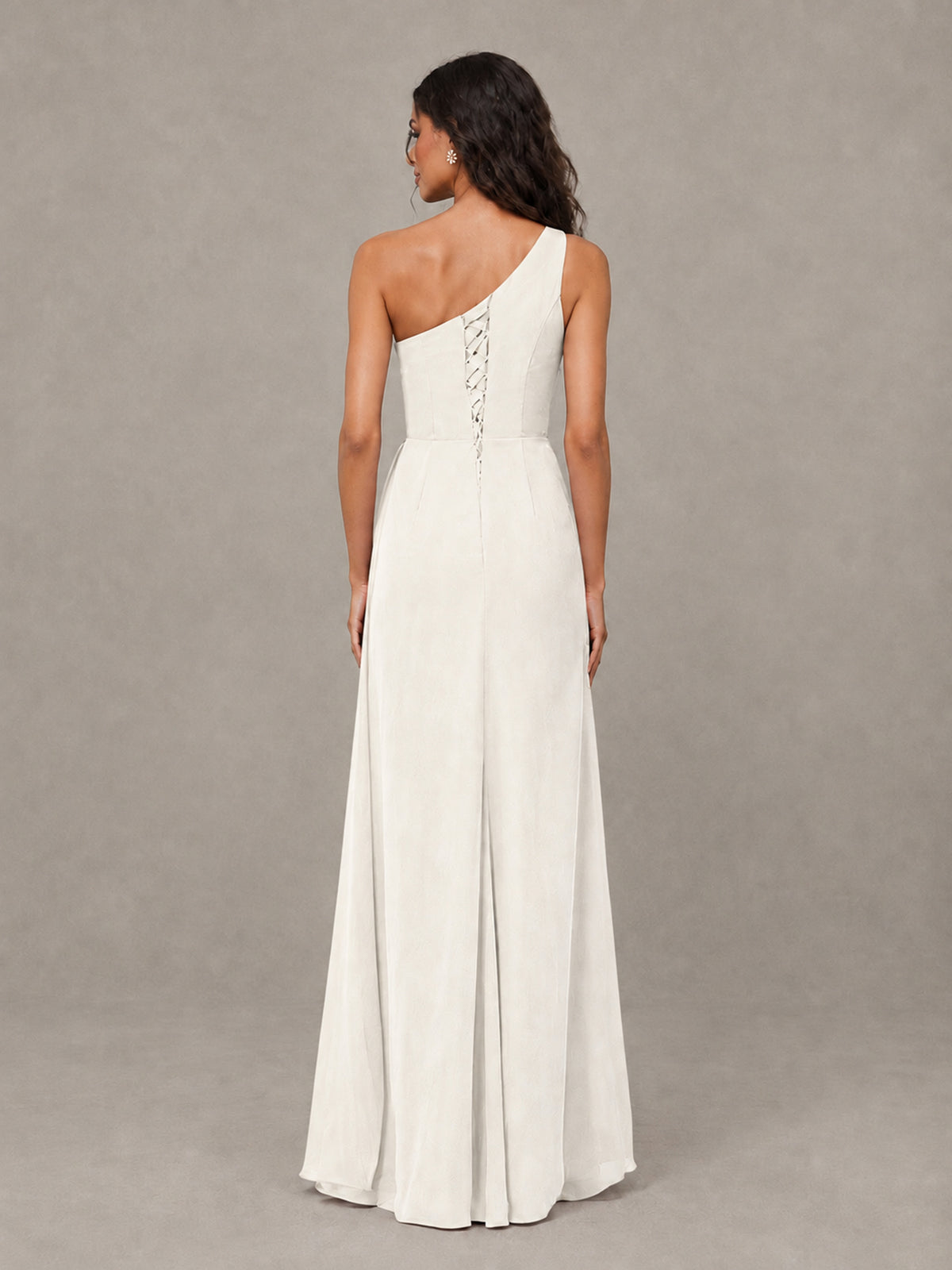 BOLODOO Ivory One-Shoulder Chiffon Bridesmaid Dress with Ruched Bodice & High Slit - Ivory - Ivory (2)