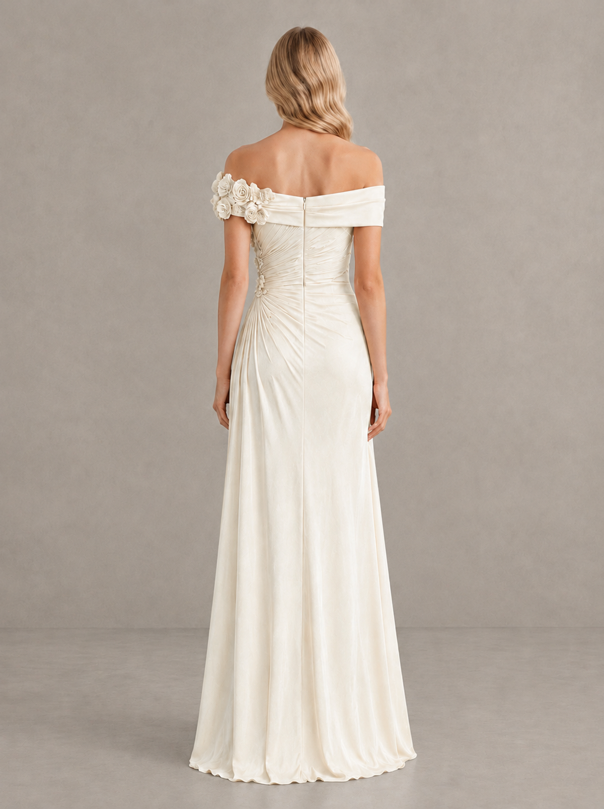 BOLODOO Ivory Off-Shoulder Floral Applique Wedding Guest Maxi Dress - Ivory - Ivory (2)