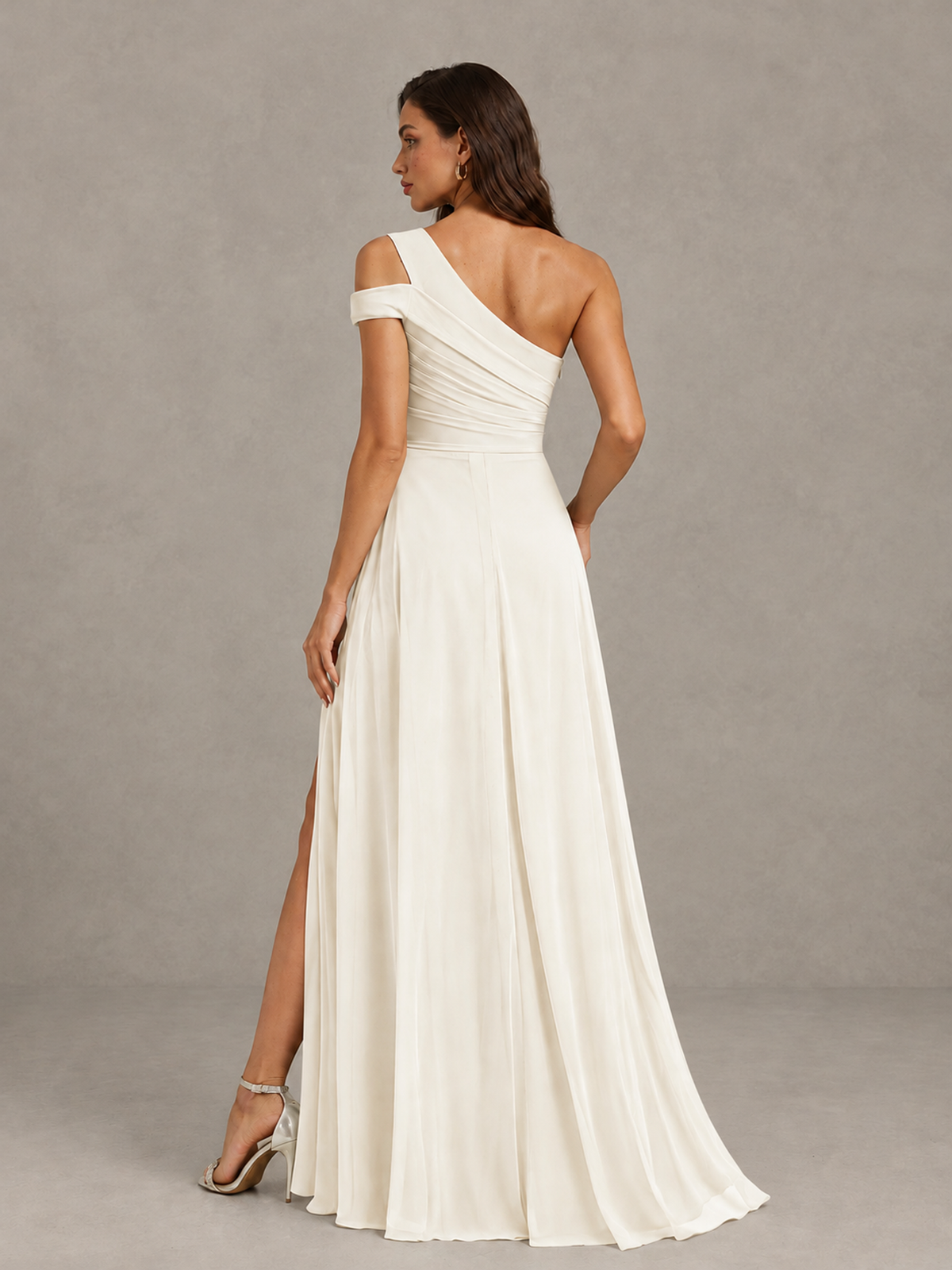 BOLODOO Ivory One-Shoulder Bridesmaid Dress with Side Slit - Ivory - Ivory (2)
