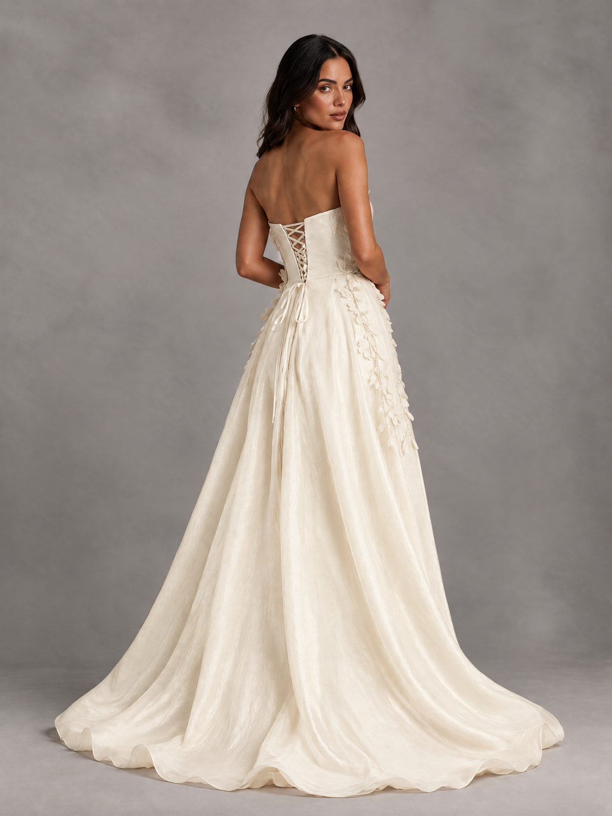 BOLODOO Ivory Strapless Floral Applique Prom Dress with Overskirt - Ivory - Ivory (2)