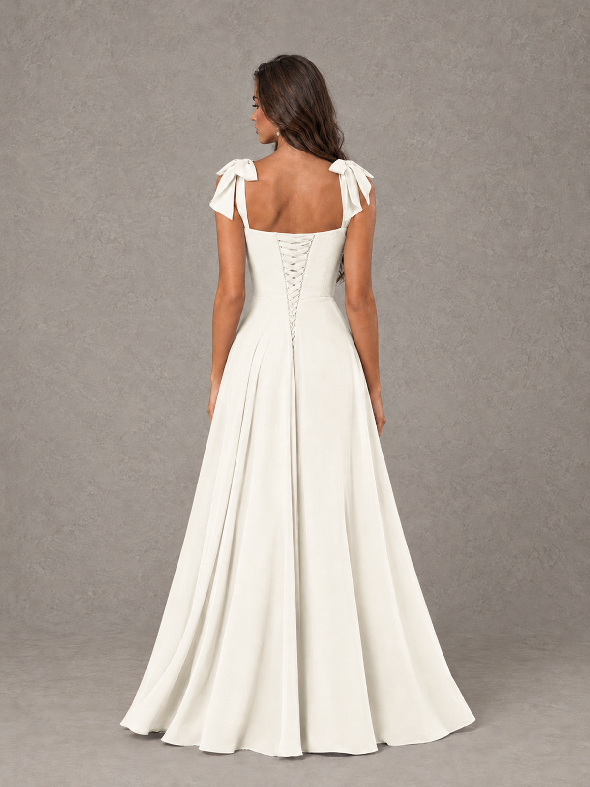 BOLODOO Ivory Bow-Strap Bridesmaid Dress with Ruffle Slit - Ivory - Ivory (2)