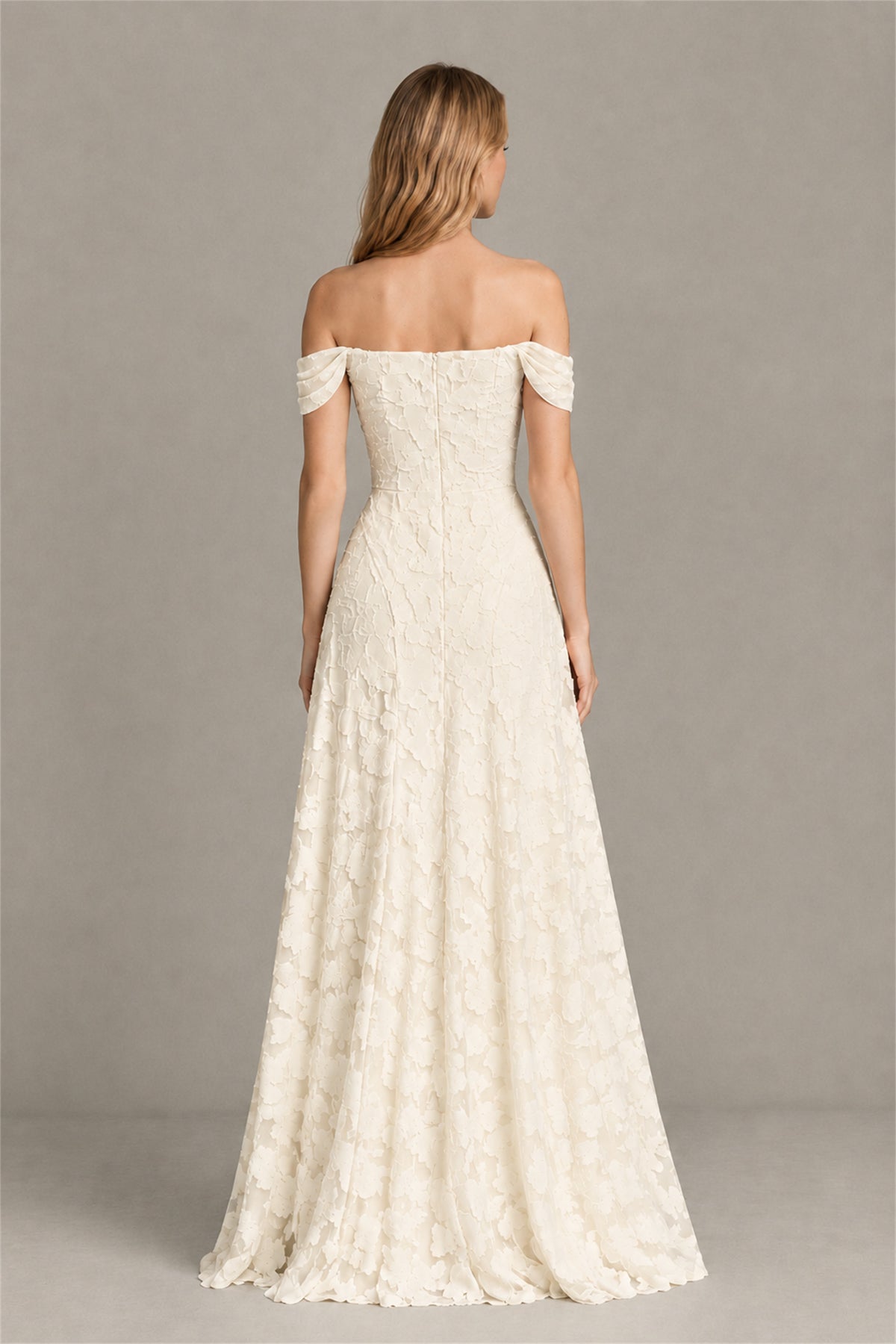 BOLODOO Ivory Off-Shoulder Pleated A-Line Maxi Dress Floral - Ivory