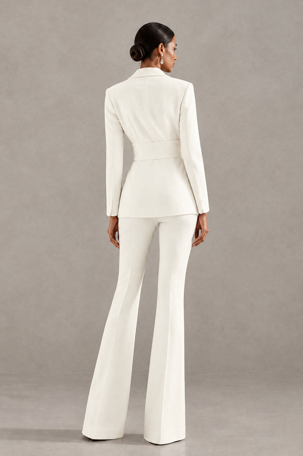 BOLODOO Ivory Two-Piece Pantsuit with Tailored Blazer & Flared Pants - Ivory - Ivory (2)