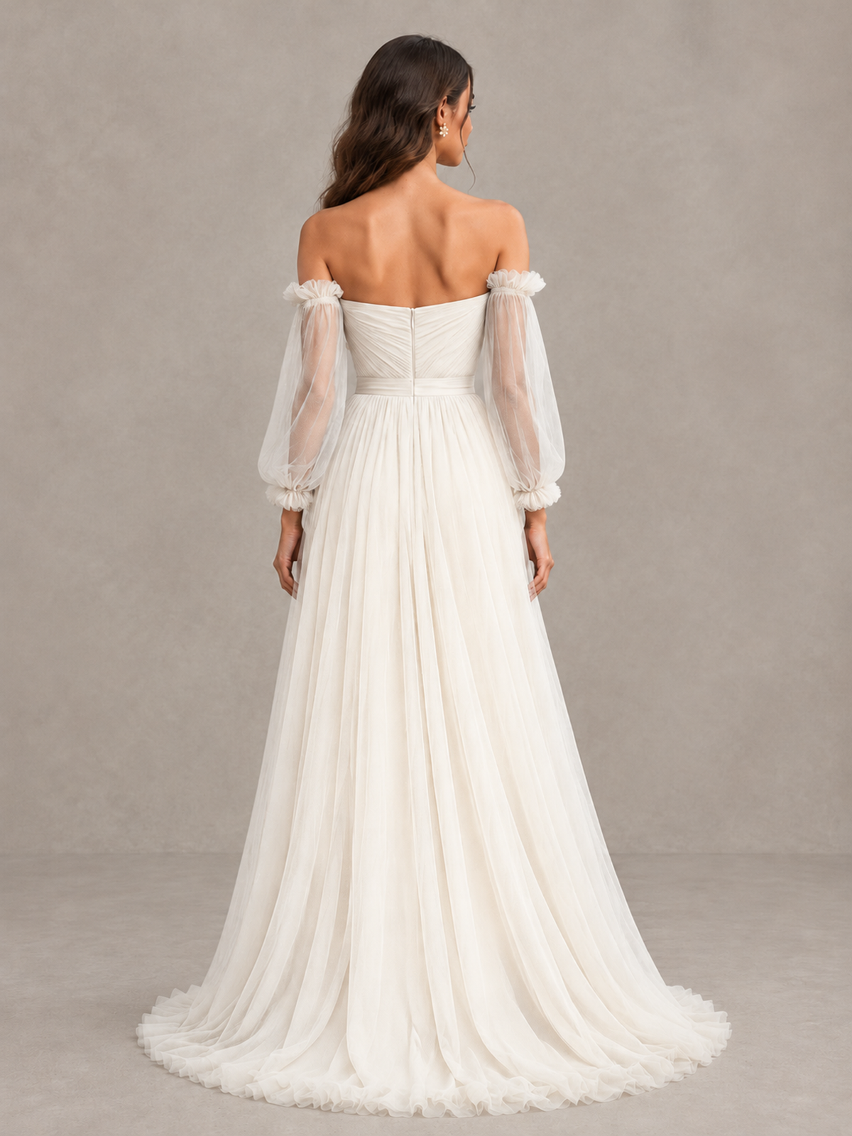 BOLODOO Ivory Off-the-Shoulder Long Sleeve A-Line Bridesmaid Dress - Ivory - Ivory (2)