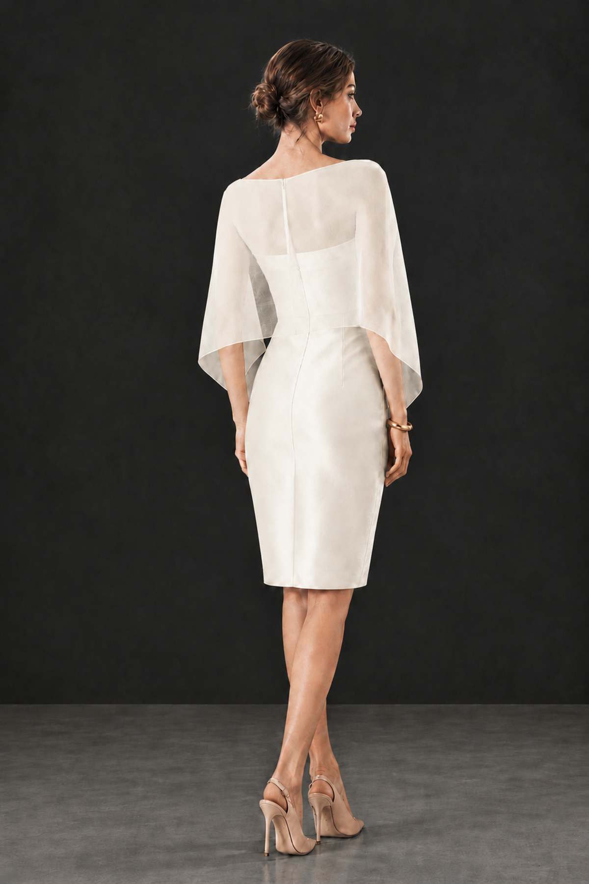BOLODOO Ivory Cape Knee-Length Mother of the Bride Dress - Ivory - Ivory (2)