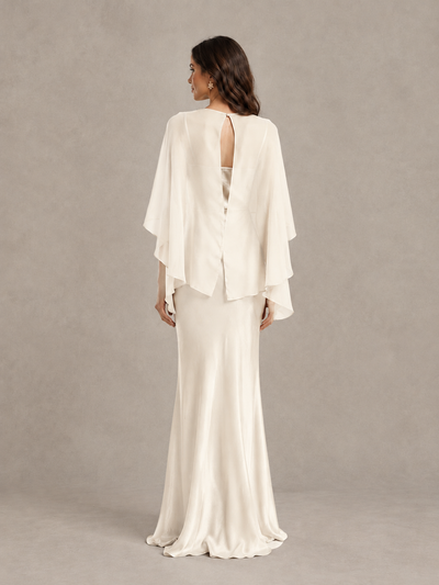 BOLODOO Ivory Satin Mermaid Bridesmaid Dress with Chiffon Cape - Ivory - Ivory (2)