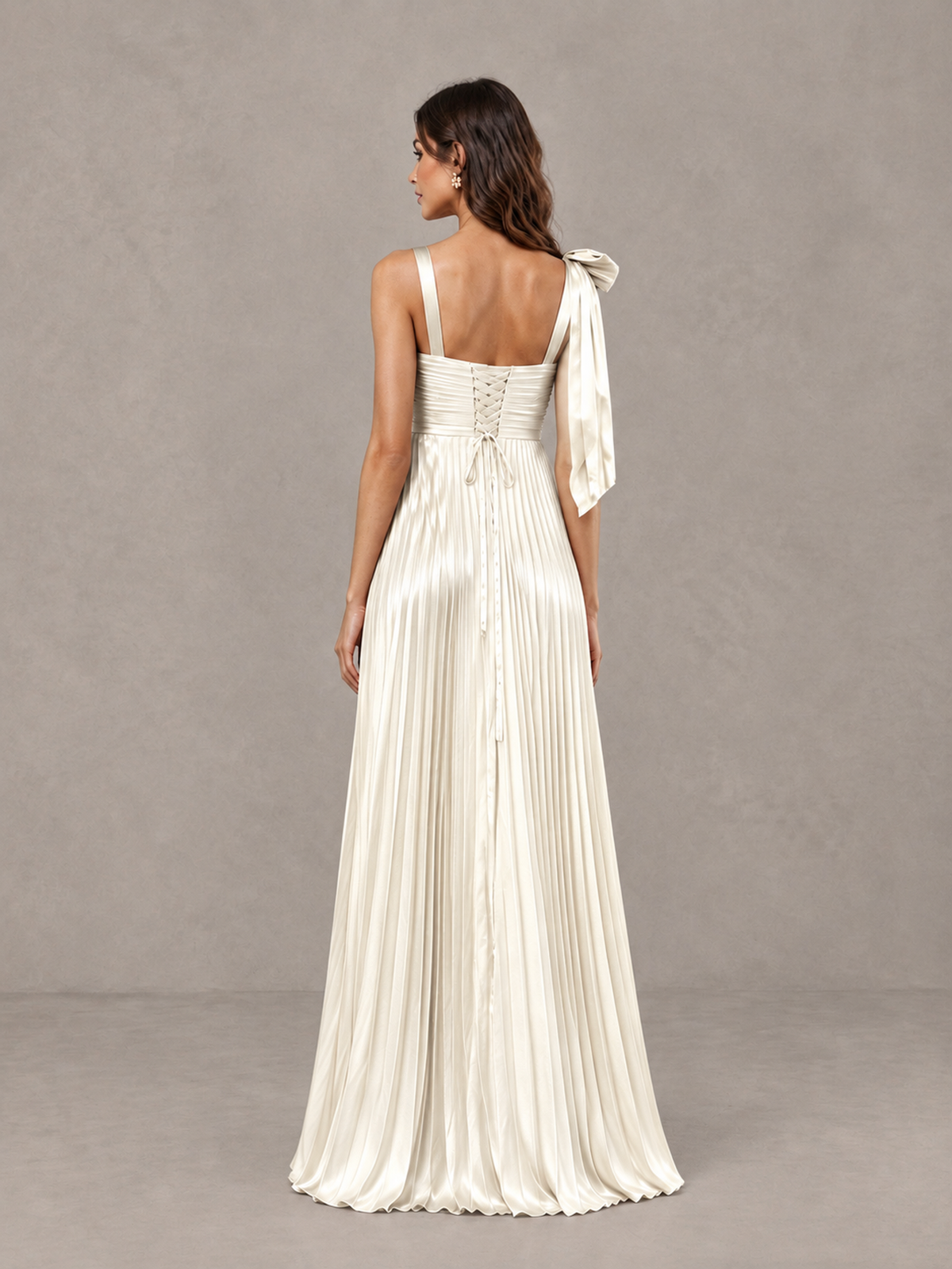 BOLODOO Ivory Pleated Bow-Strap Bridesmaid Maxi Dress - Ivory - Ivory (2)