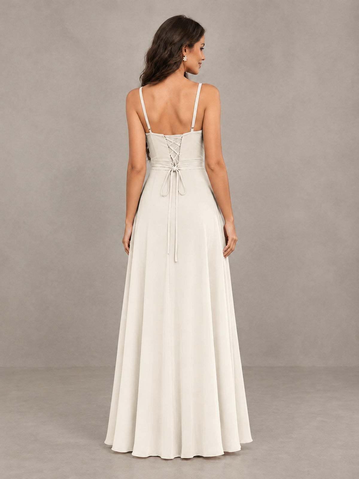BOLODOO Ivory Spaghetti Strap Ruffle Bridesmaid Dress with Slit - Ivory - Ivory (2)