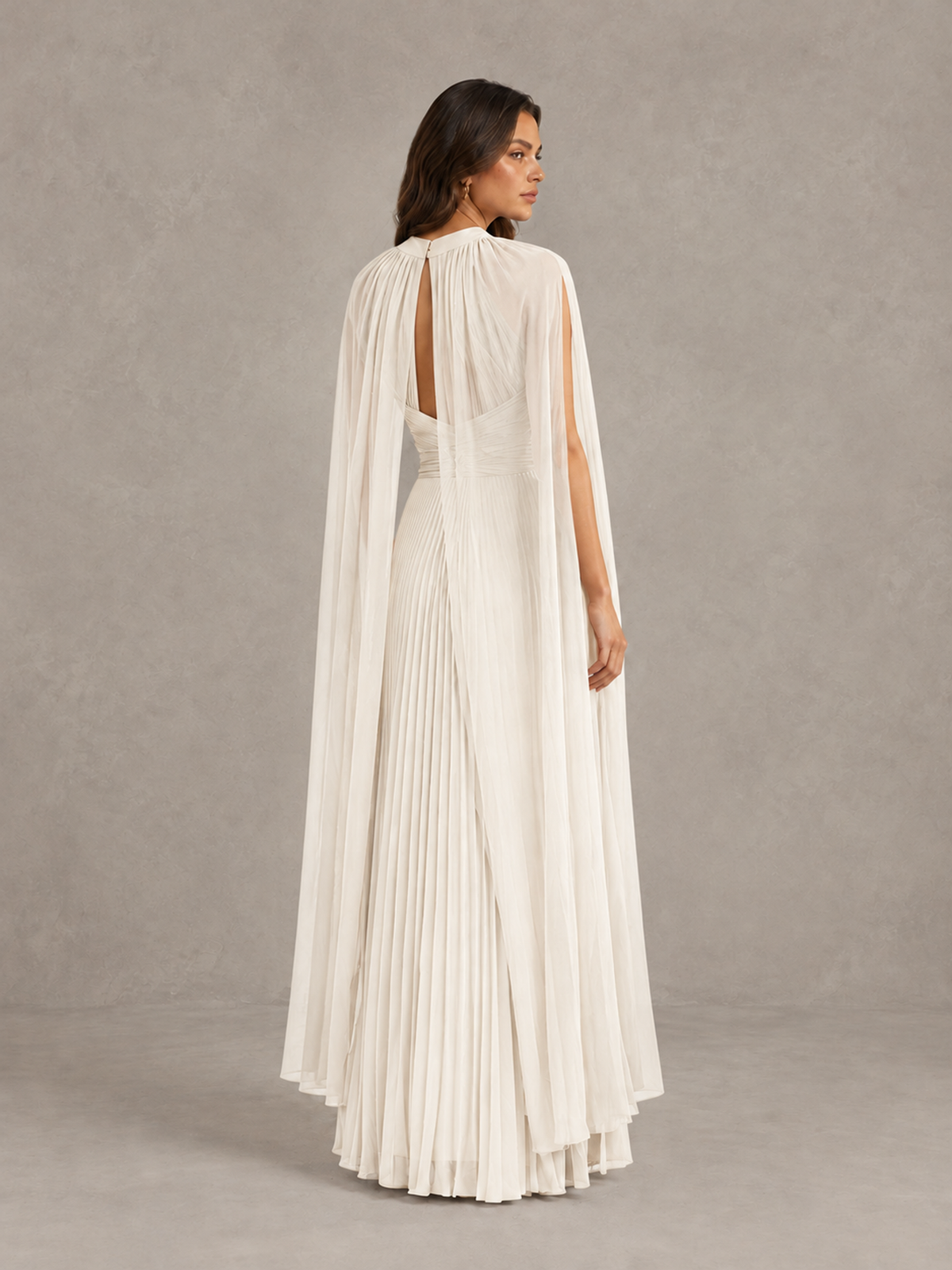 BOLODOO Ivory Pleated Cape Maxi Wedding Guest Dress - Ivory - Ivory (2)