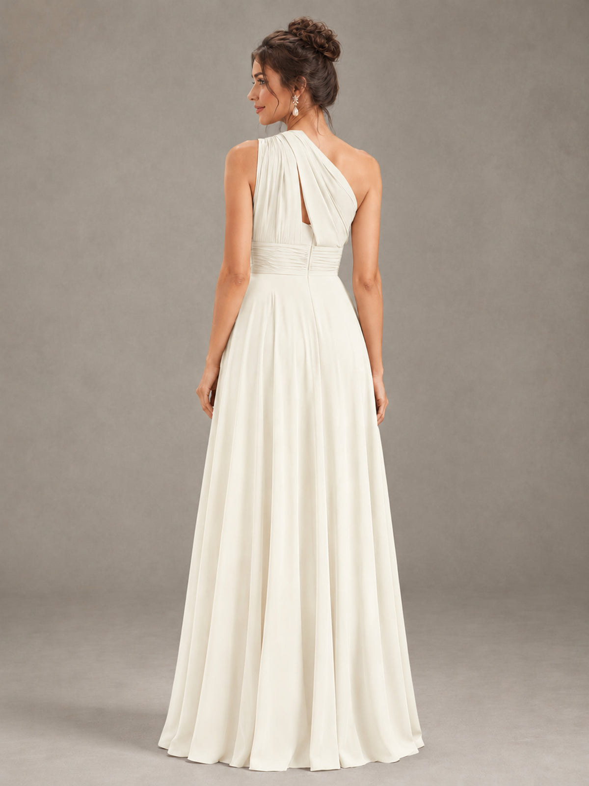 BOLODOO Ivory One-Shoulder Chiffon-Look Bridesmaid Dress - Ivory - Ivory (2)