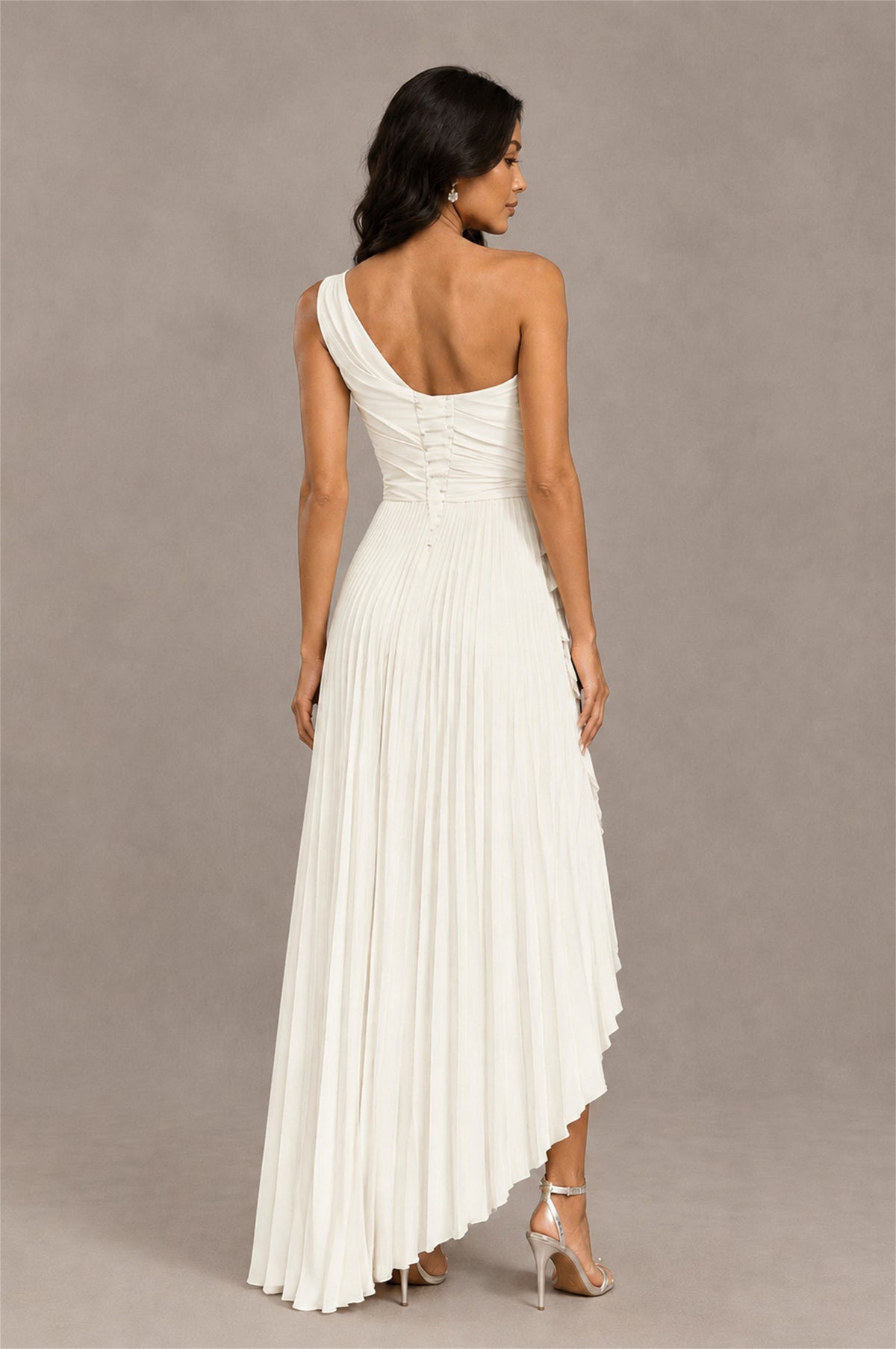 BOLODOO Ivory One-Shoulder High-Low Ruffle Maxi Dress - Ivory
