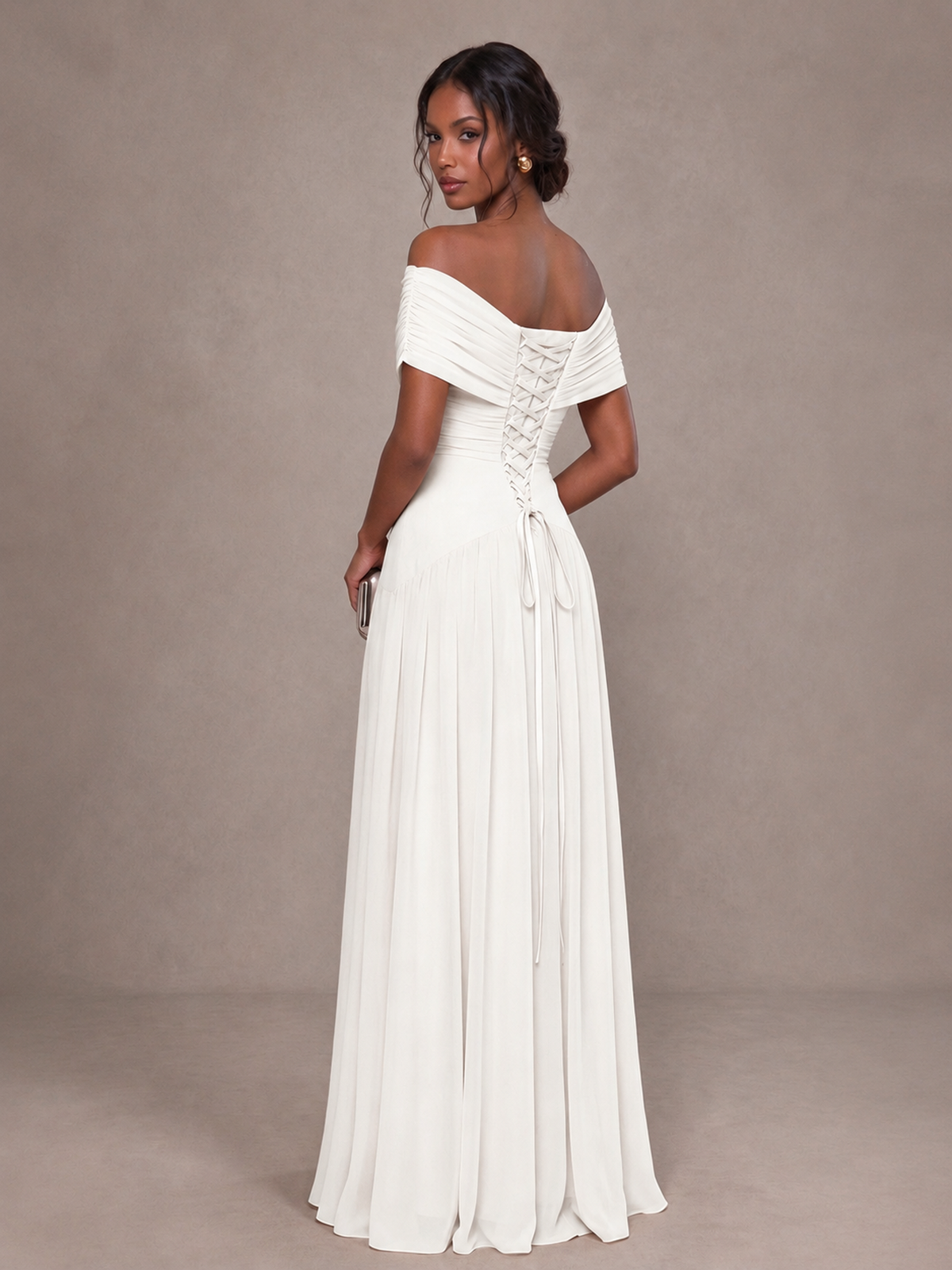 BOLODOO Ivory Off-Shoulder Ruched A-Line Bridesmaid Dress - Ivory - Ivory (2)