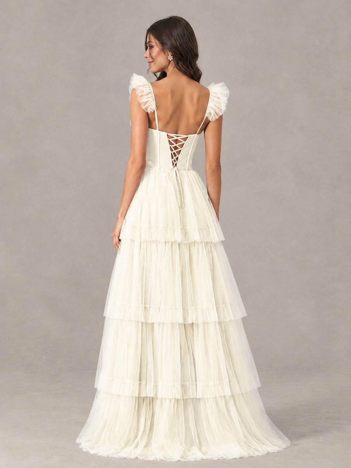 BOLODOO Ivory Tiered Tulle Bridesmaid Dress with Slit - Ivory - Ivory (2)