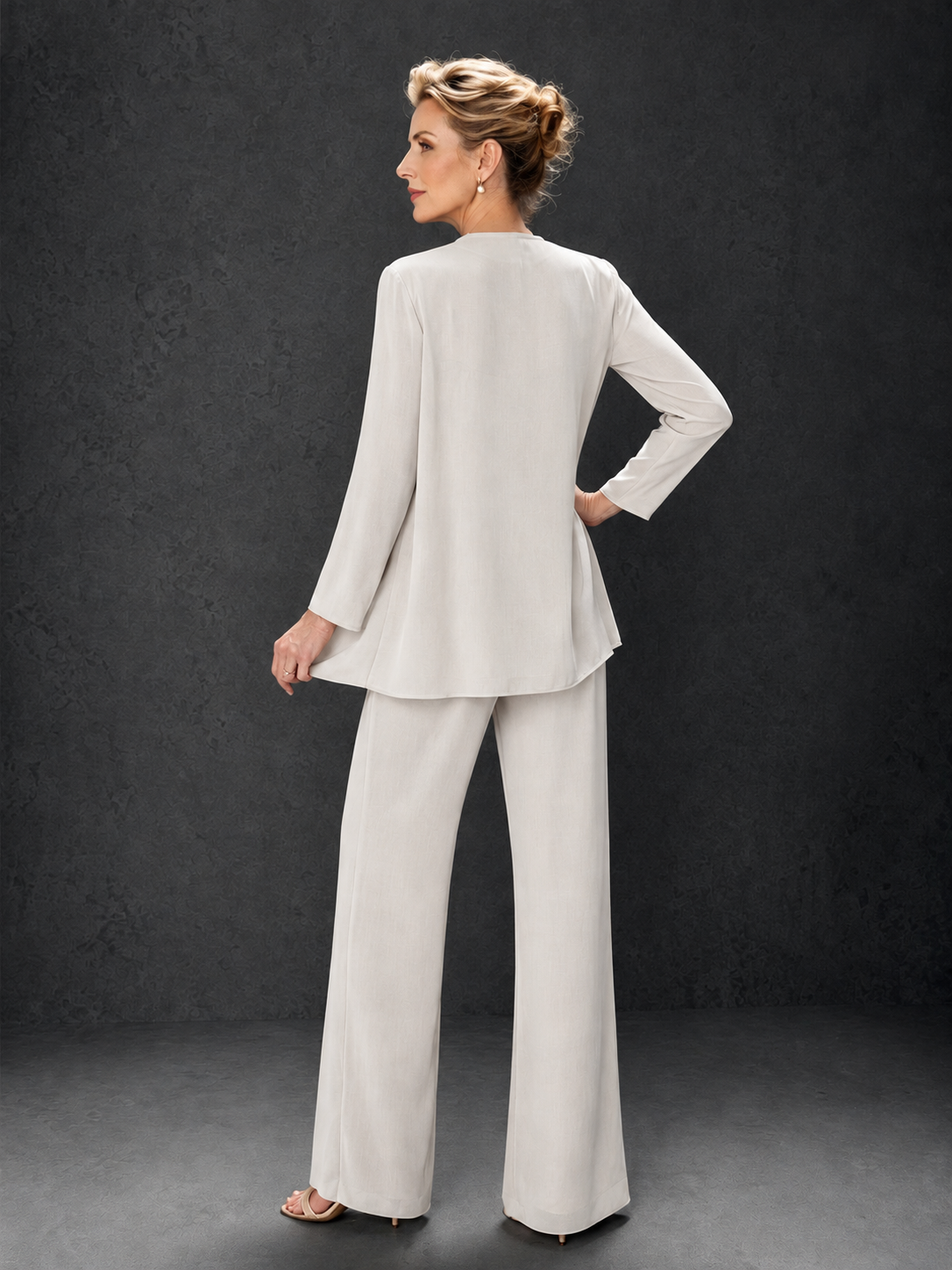 BOLODOO Ivory 3-Piece Mother of the Bride Pant Suit with Beaded Top & Chiffon Jacket - Ivory