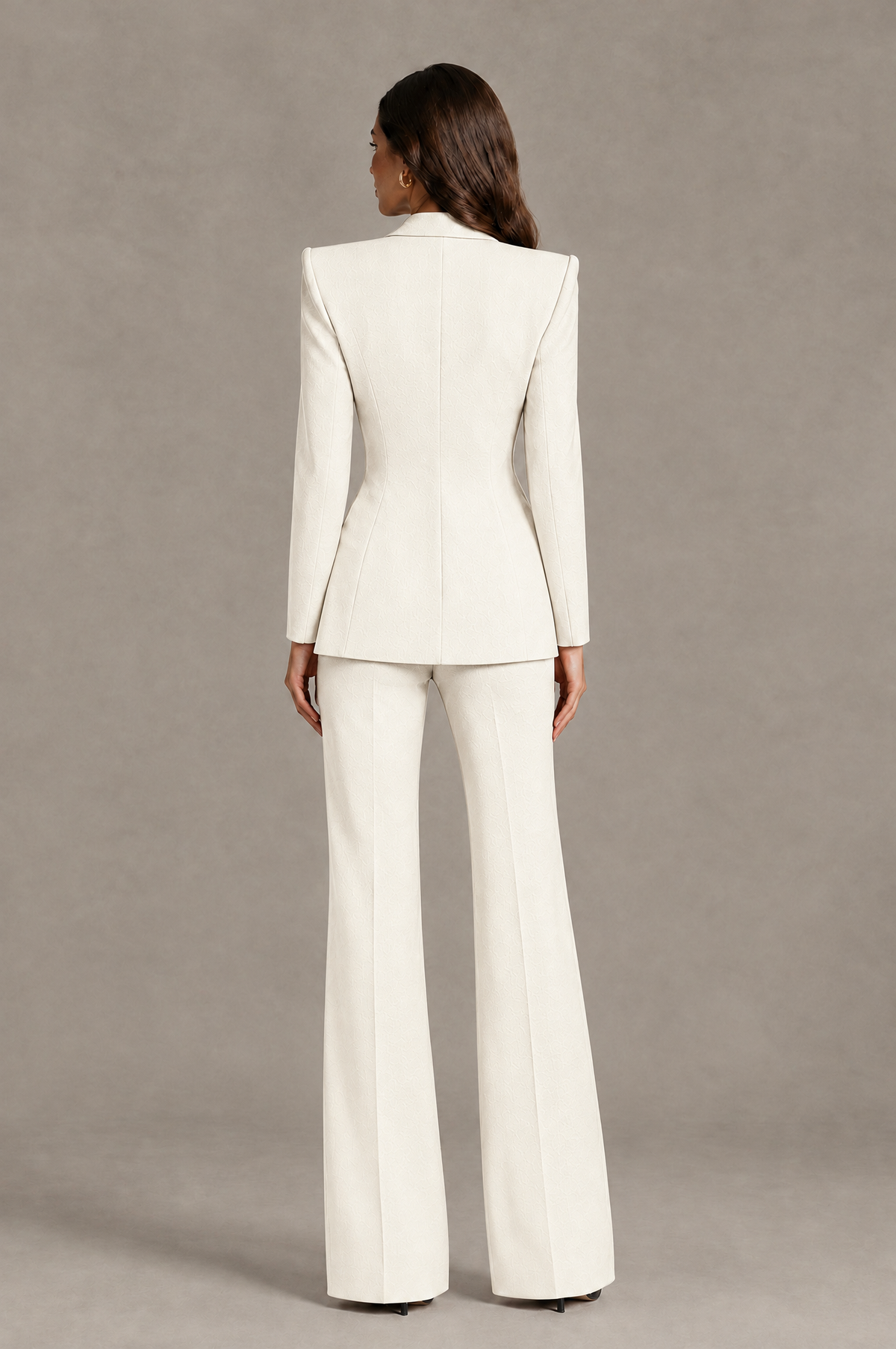 BOLODOO Ivory Long Sleeve Wrap Blazer Pantsuit with Wide-Leg Trousers - Ivory - Ivory (2)