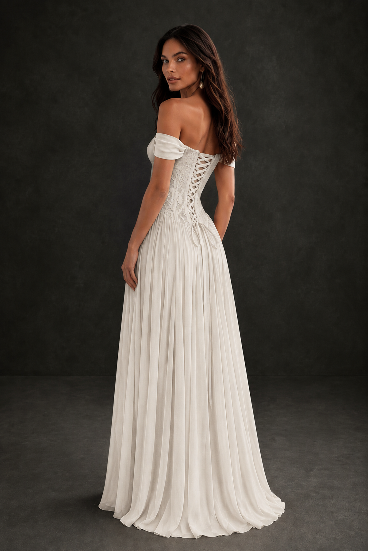 BOLODOO Ivory Off-Shoulder Lace Corset Tulle Maxi Dress - Ivory