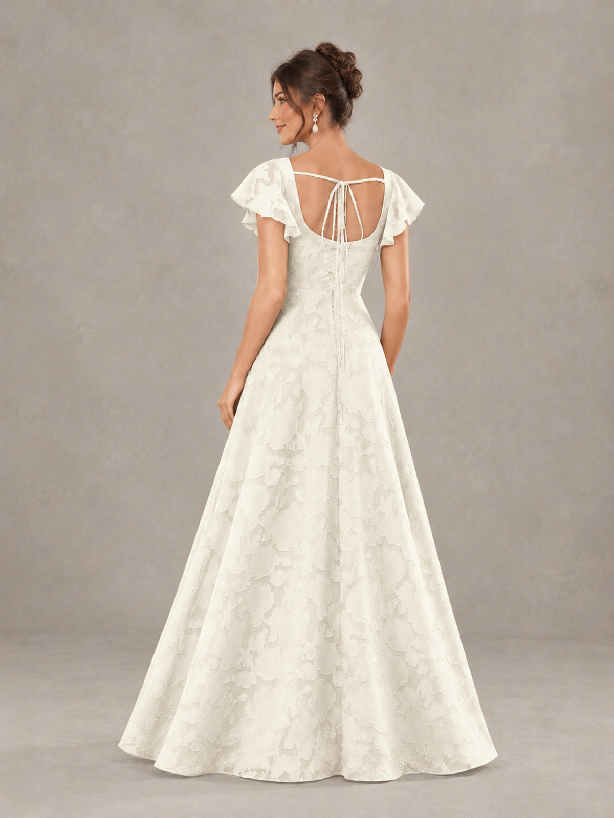 BOLODOO Ivory Floral Flutter Sleeve Bridesmaid Dress with Slit - Ivory - Ivory (2)