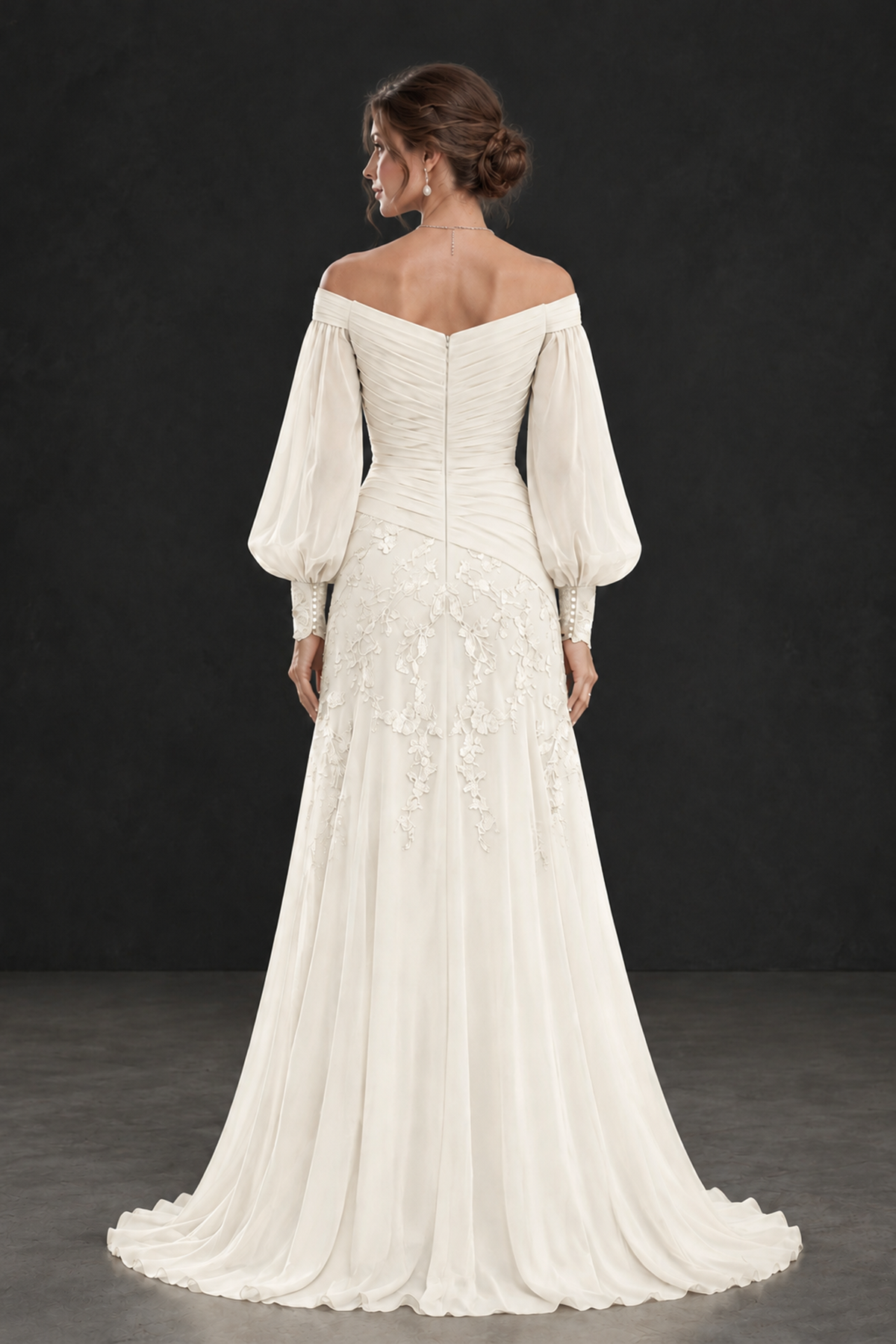 BOLODOO Ivory Long Sleeve Mother of the Bride Dress with Floral Appliqués - Ivory - Ivory (2)
