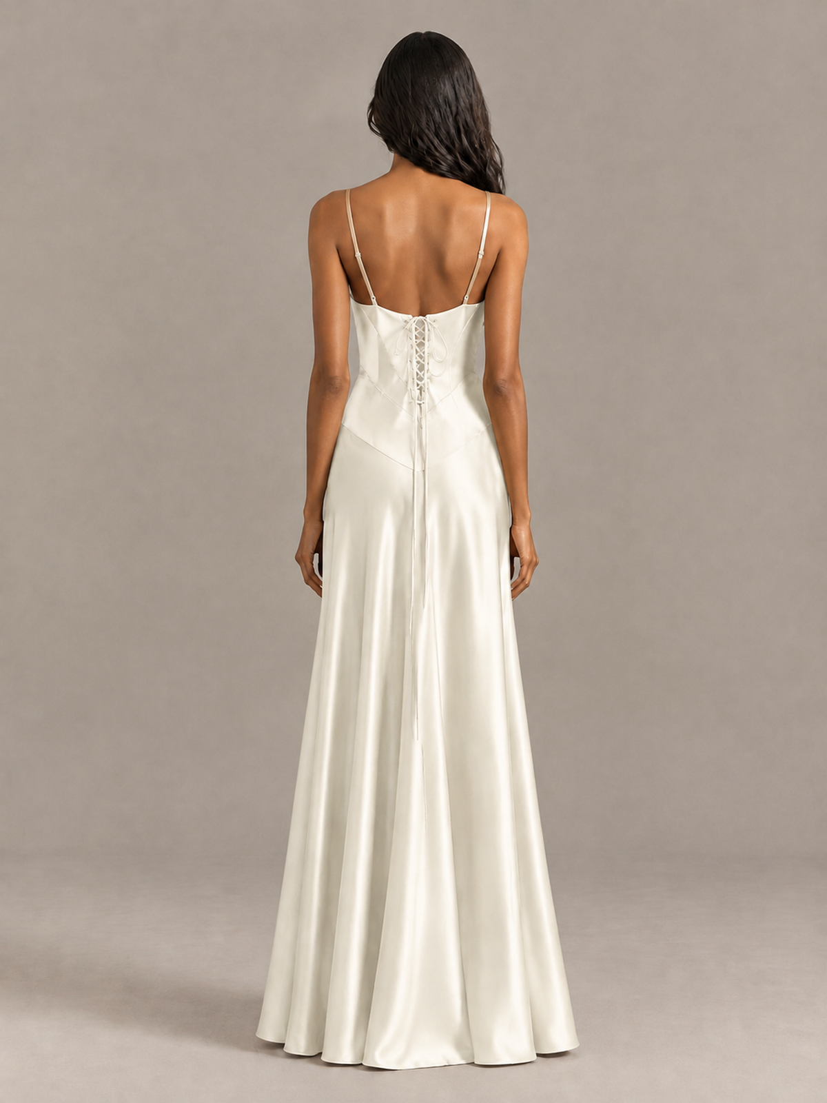 BOLODOO Ivory Satin Lace-Up Back Maxi Dress - Ivory