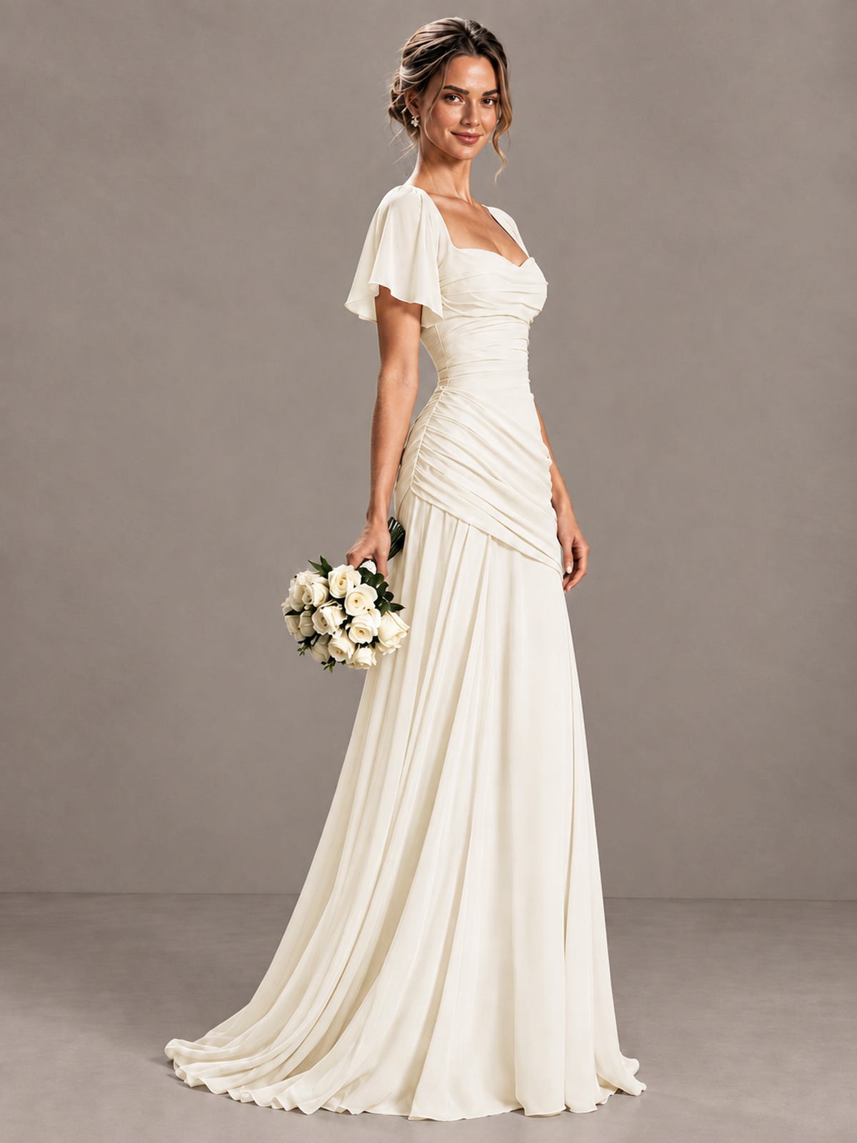 BOLODOO Ivory Flutter Sleeve Lace-Up Back Maxi Dress - Ivory - Ivory (3)