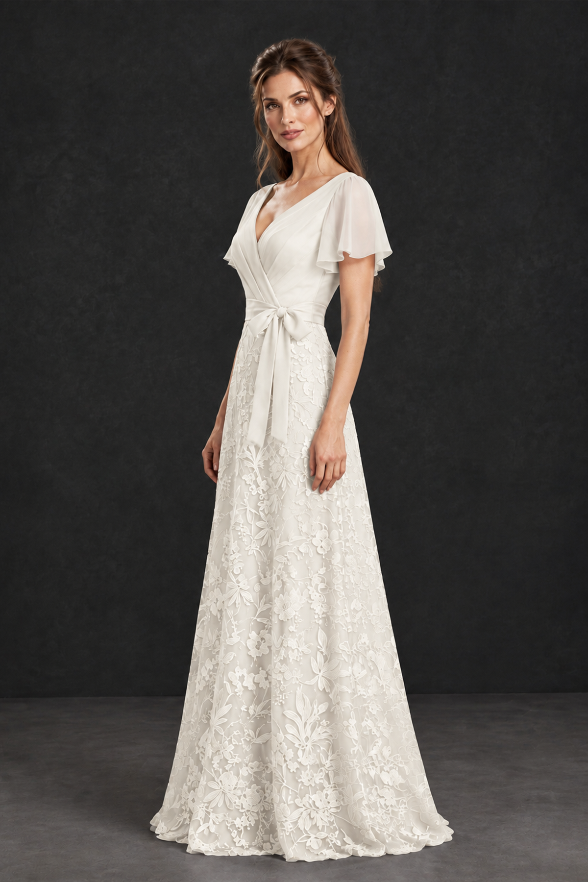 BOLODOO Ivory Flutter Sleeve Lace Mother of the Bride Dress - Ivory