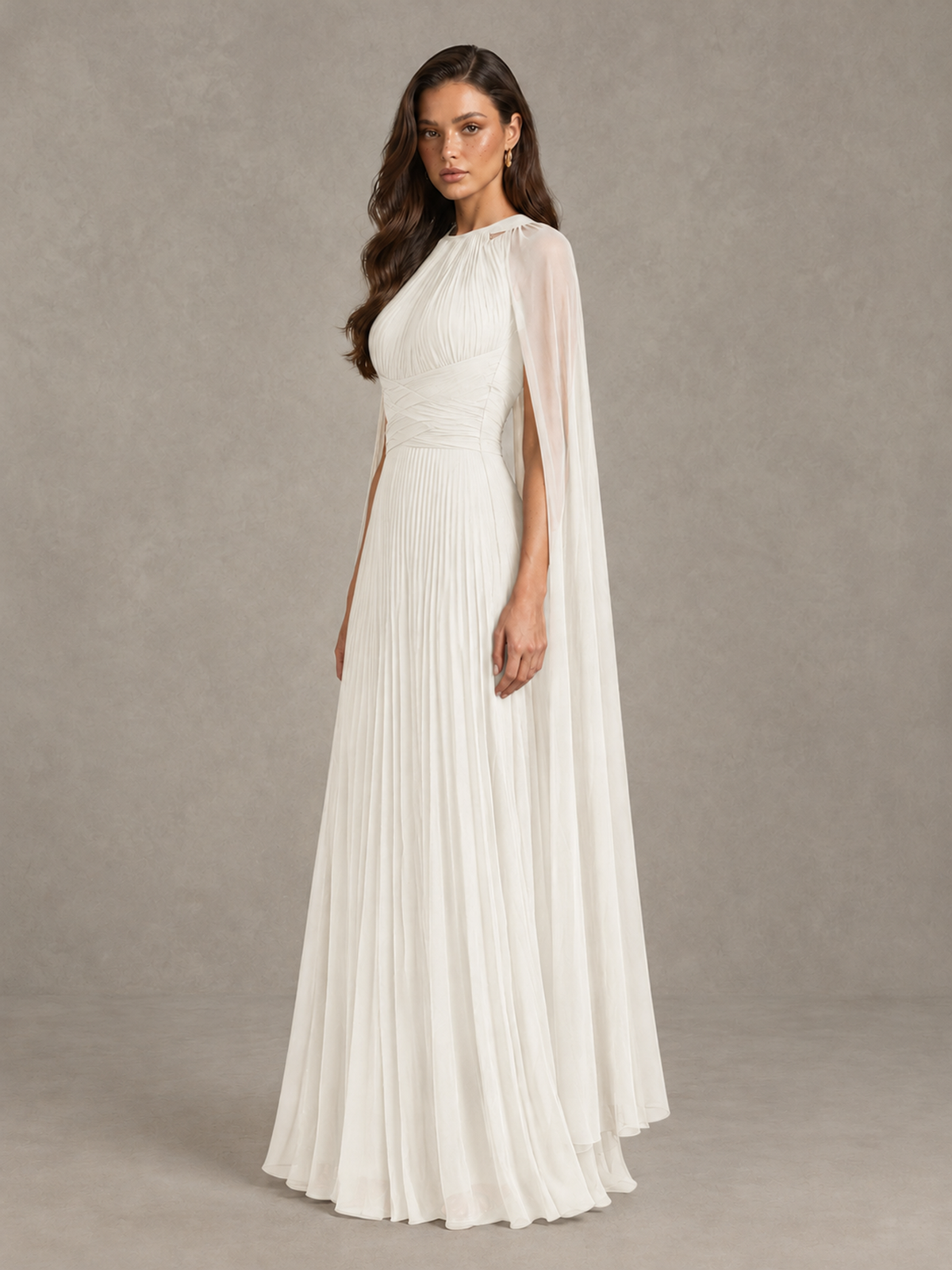 BOLODOO Ivory Pleated Cape Maxi Wedding Guest Dress - Ivory - Ivory (3)