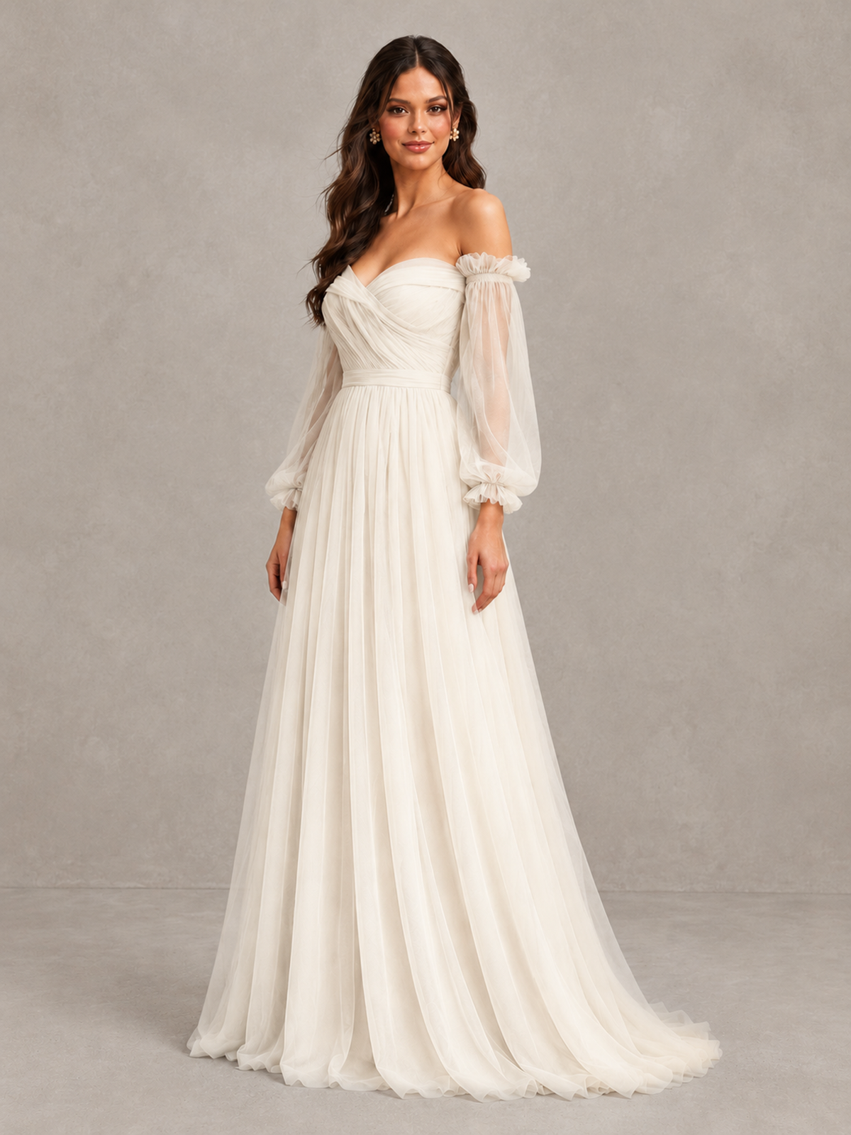 BOLODOO Ivory Off-the-Shoulder Long Sleeve A-Line Bridesmaid Dress - Ivory - Ivory (3)