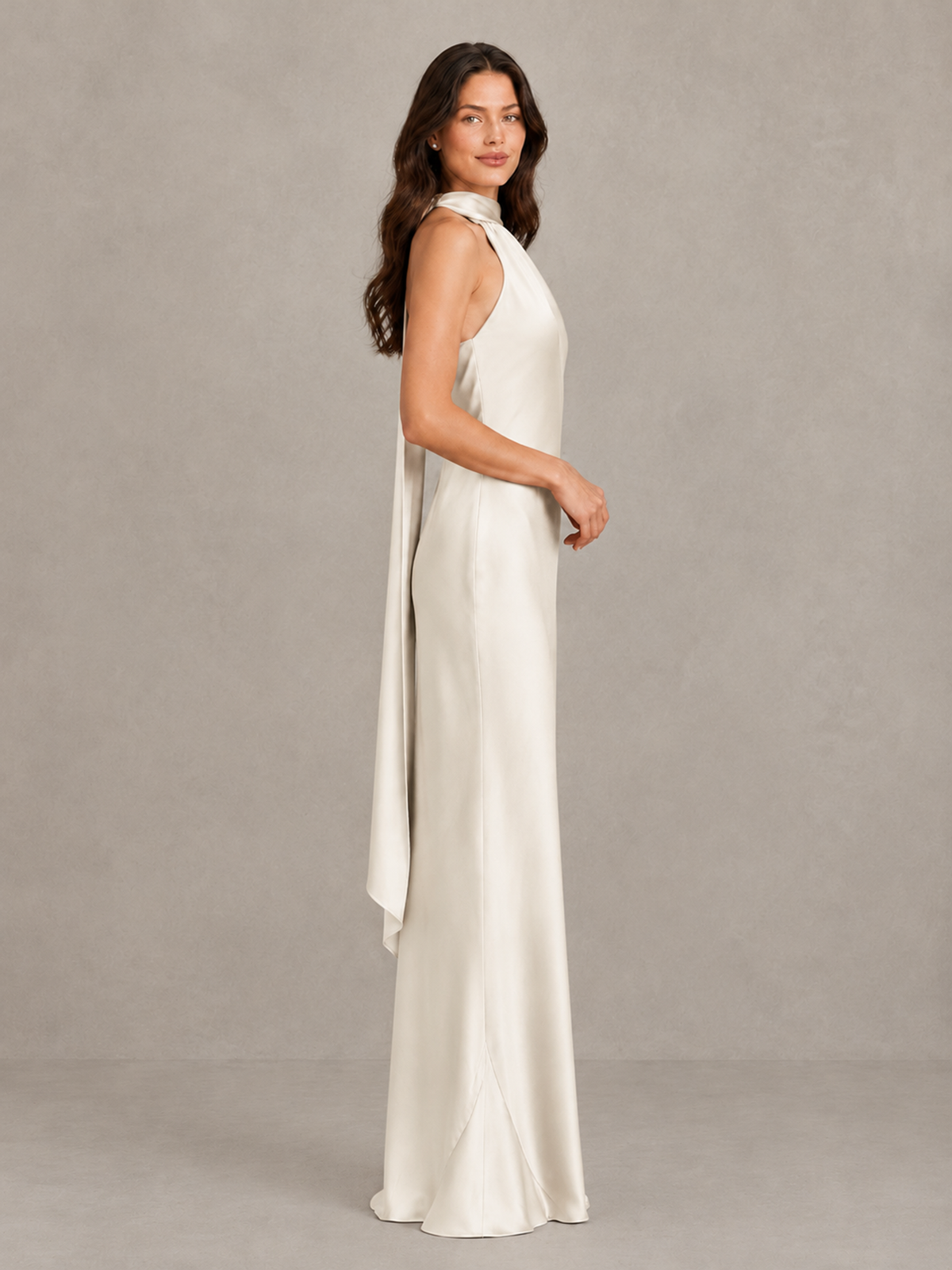 BOLODOO Ivory Satin One-Shoulder Bridesmaid Dress with Open Back - Ivory - Ivory (3)