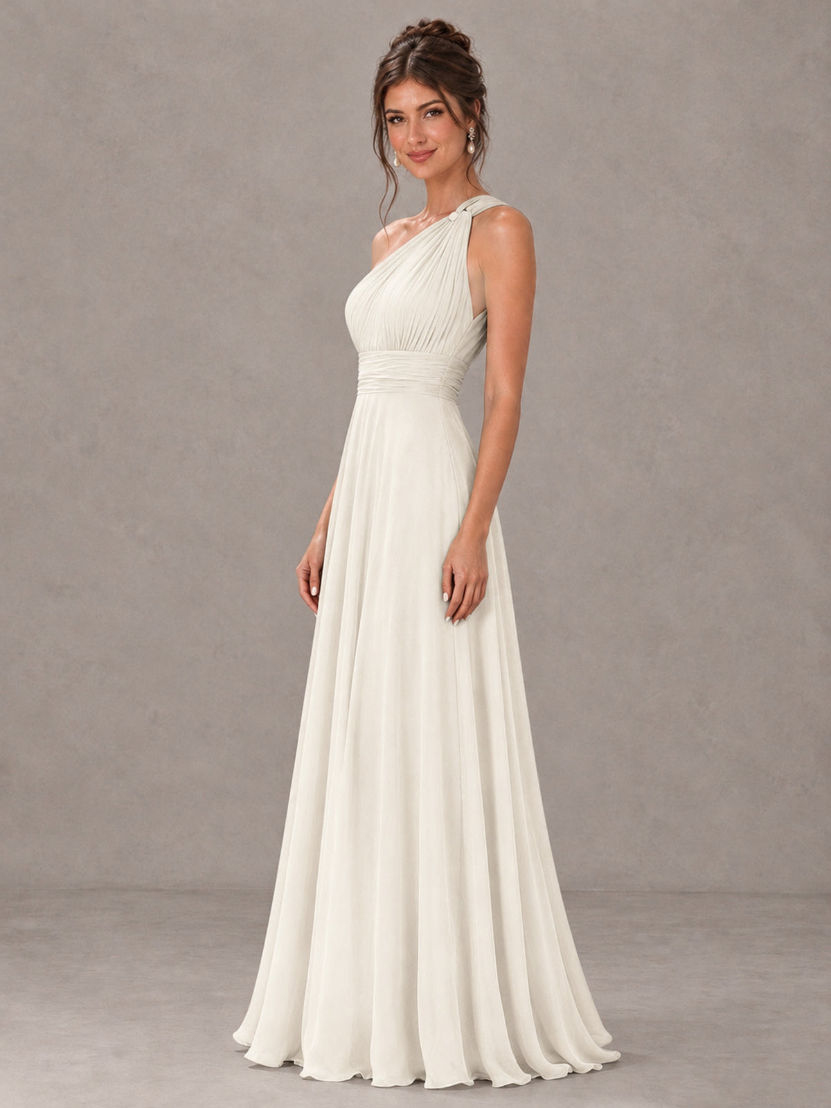 BOLODOO Ivory One-Shoulder Chiffon-Look Bridesmaid Dress - Ivory - Ivory (3)
