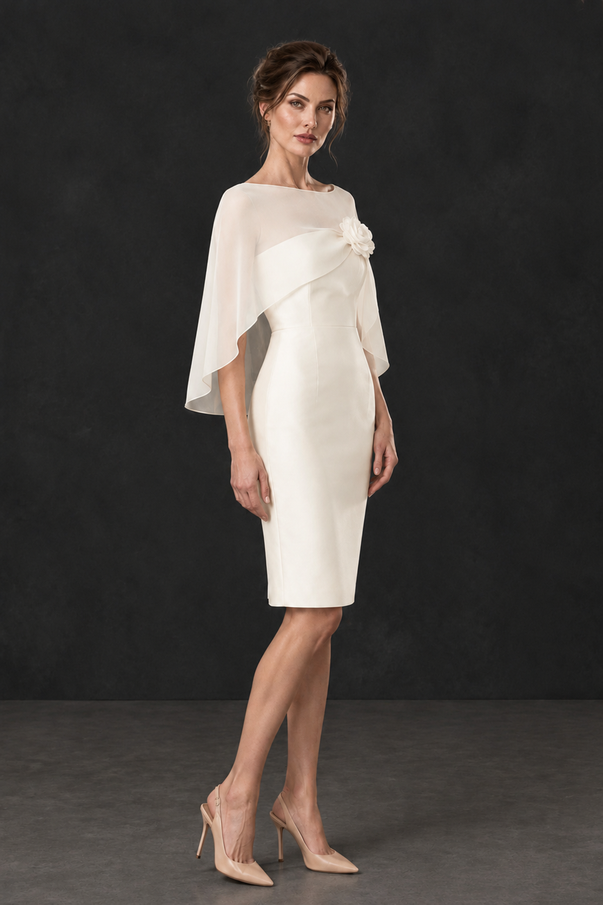 BOLODOO Ivory Cape Knee-Length Mother of the Bride Dress - Ivory - Ivory (3)