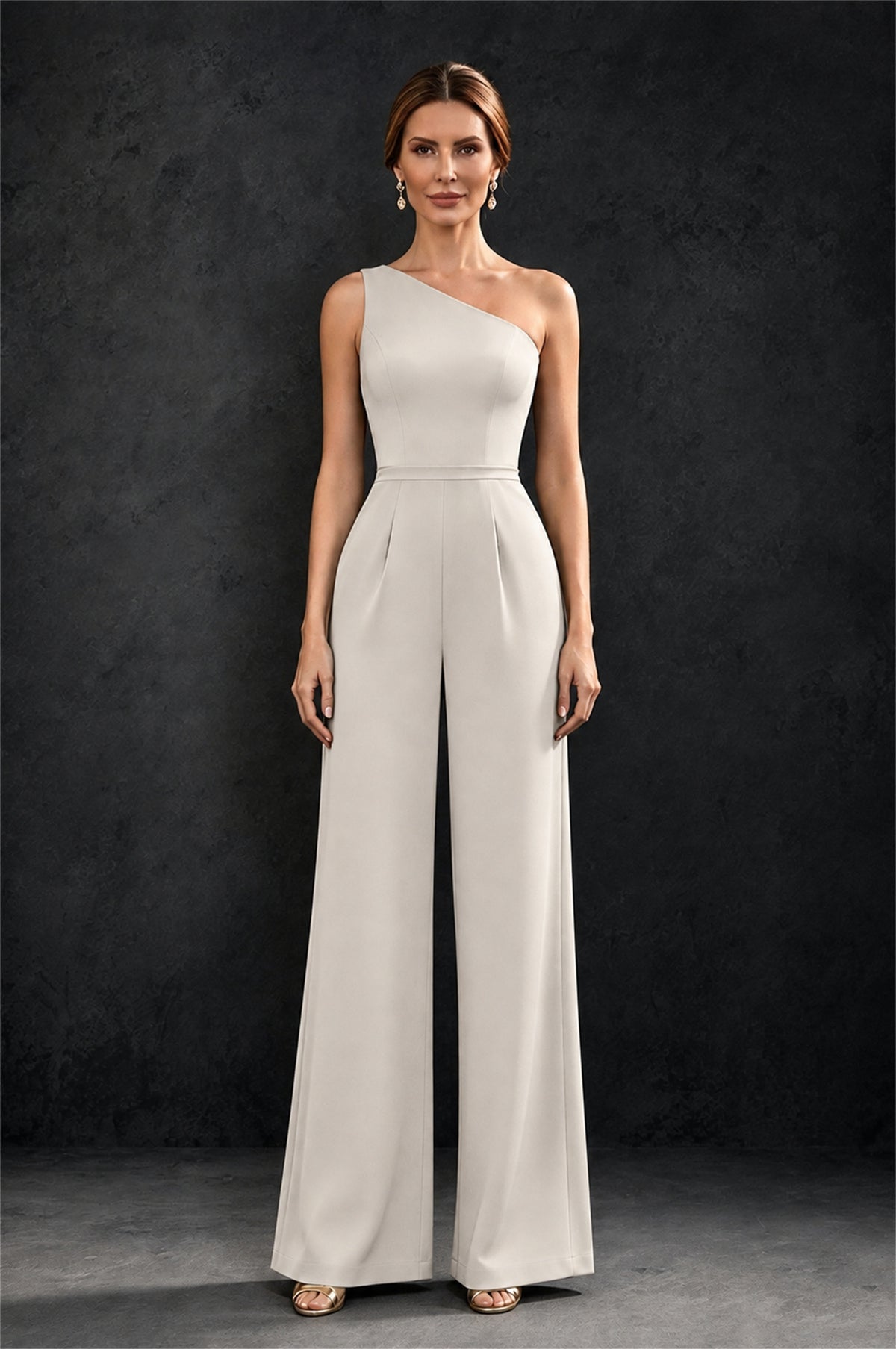 BOLODOO Ivory 2-Piece Set: Off-Shoulder 3D Floral Cape Gown & One-Shoulder Wide-Leg Jumpsuit | BD0373 - Ivory