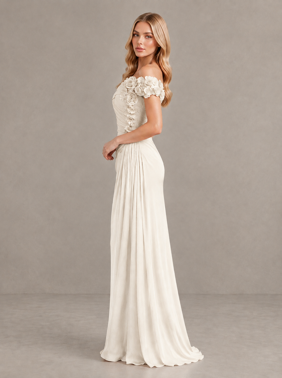 BOLODOO Ivory Off-Shoulder Floral Applique Wedding Guest Maxi Dress - Ivory - Ivory (3)