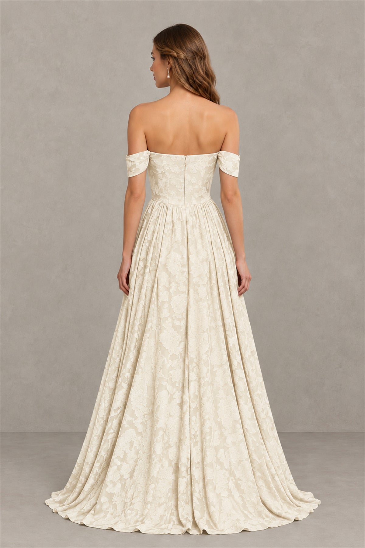 BOLODOO Ivory Off-Shoulder Floral A-Line Maxi Dress - Ivory