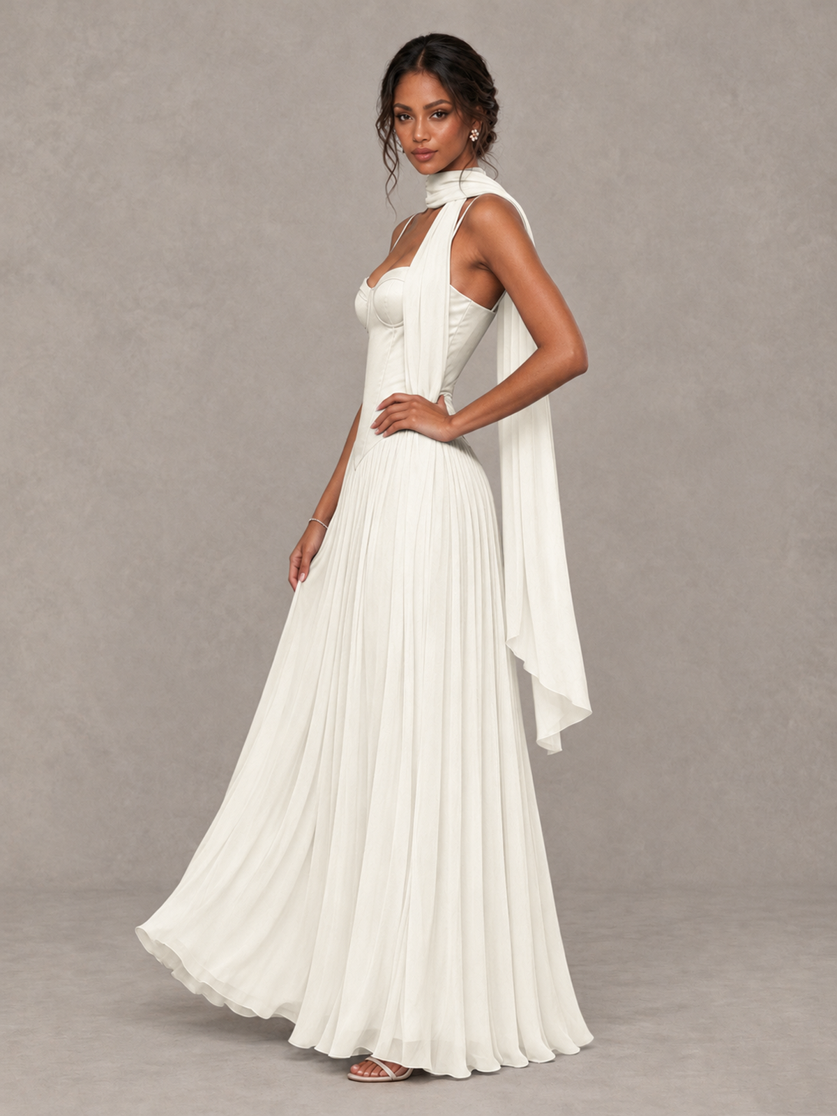 BOLODOO Ivory Corset Bridesmaid Dress with Scarf - Ivory - Ivory (3)
