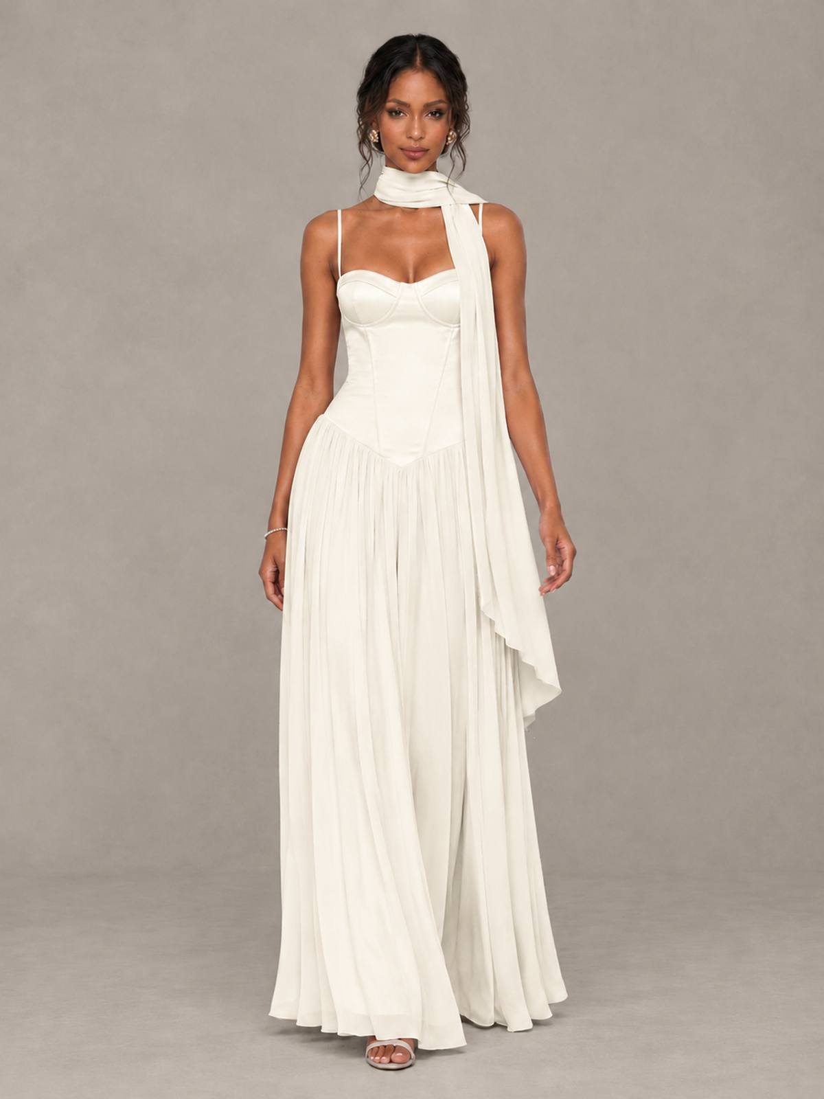 BOLODOO Ivory Corset Bridesmaid Dress with Scarf - Ivory - Ivory (4)