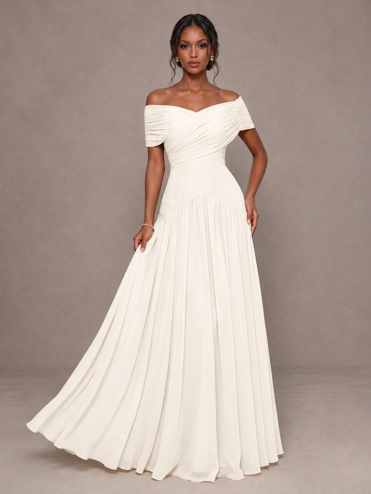 BOLODOO Ivory Off-Shoulder Ruched A-Line Bridesmaid Dress - Ivory - Ivory (4)