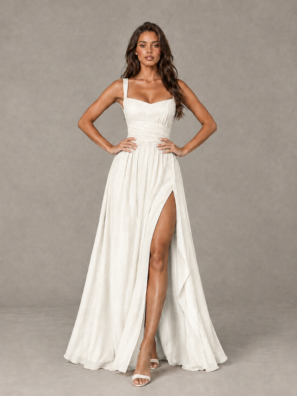 BOLODOO Ivory A-Line Bridesmaid Dress with High Slit & Lace-Up Back - Ivory - Ivory (4)