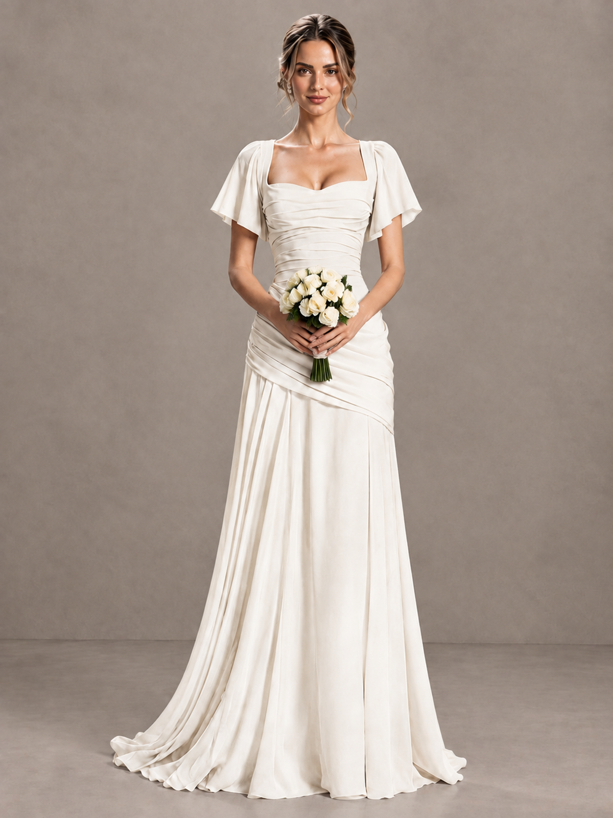 BOLODOO Ivory Flutter Sleeve Lace-Up Back Maxi Dress - Ivory - Ivory (4)