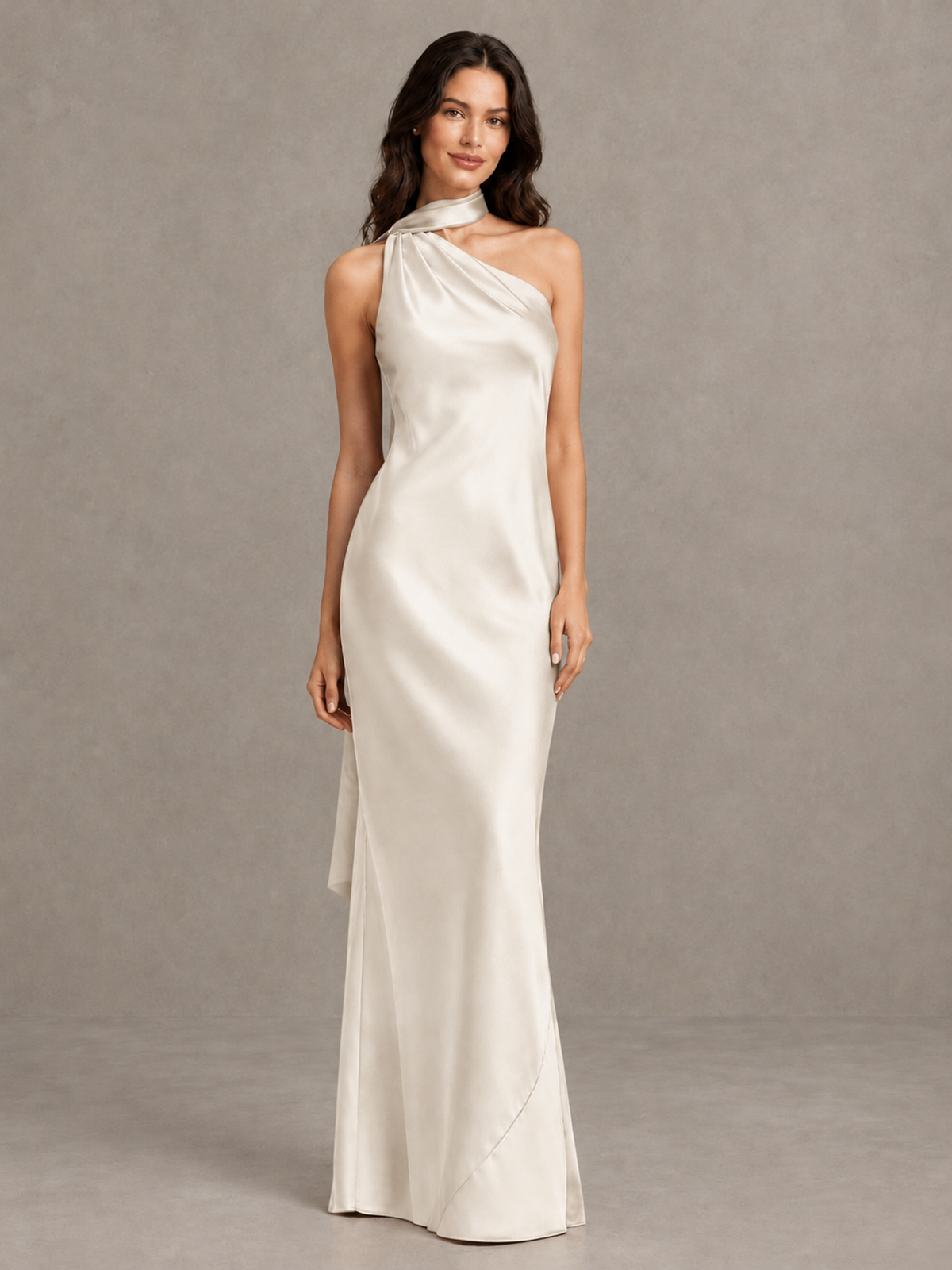 BOLODOO Ivory Satin One-Shoulder Bridesmaid Dress with Open Back - Ivory - Ivory (4)