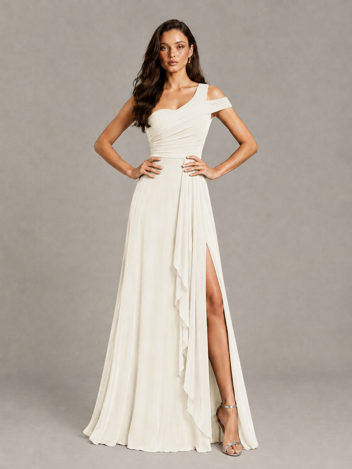 BOLODOO Ivory One-Shoulder Bridesmaid Dress with Side Slit - Ivory - Ivory (4)