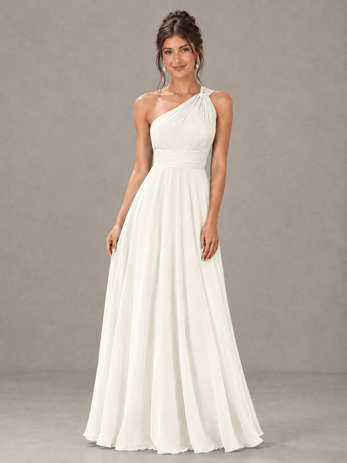BOLODOO Ivory One-Shoulder Chiffon-Look Bridesmaid Dress - Ivory - Ivory (4)